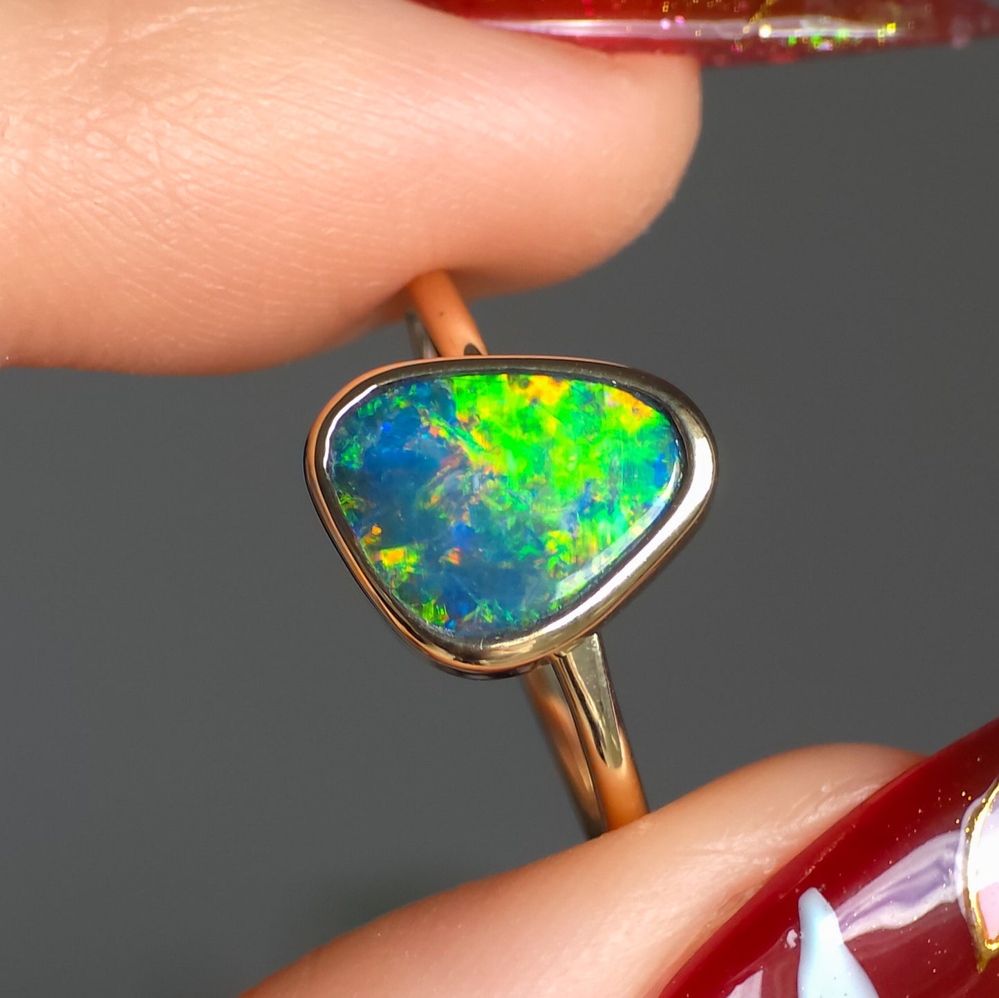 PARADISE | 14K Gold Australian opal doublet ring / Free Sizing / Coober Pedy Opal / Rainbow Fire Opal / Statement jewelry
