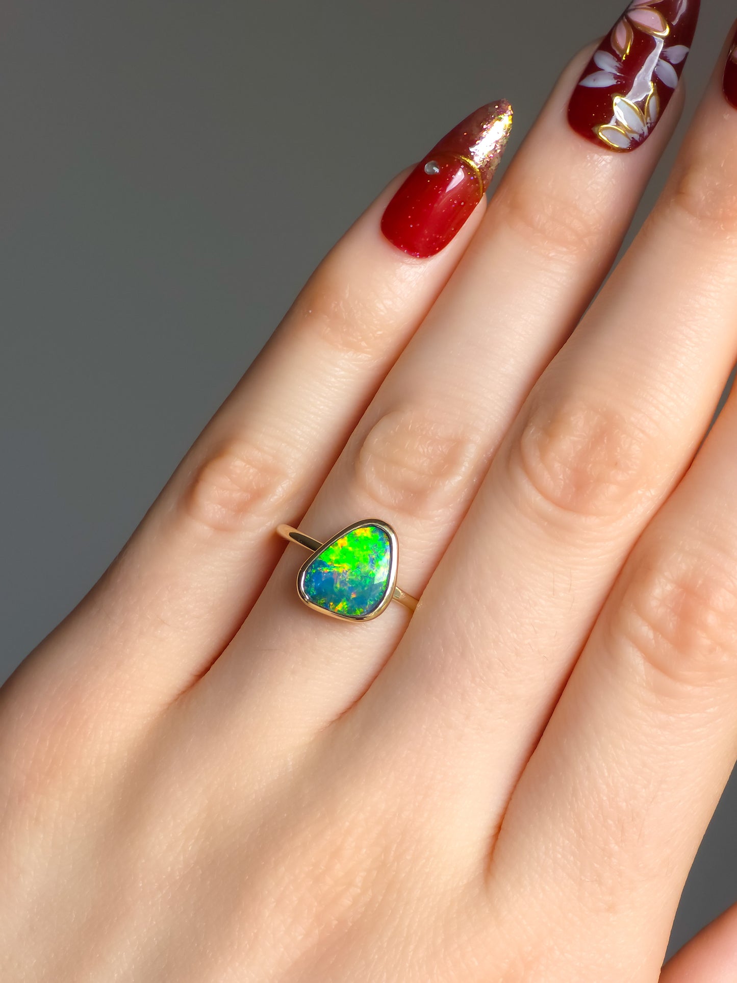 PARADISE | 14K Gold Australian opal doublet ring / Free Sizing / Coober Pedy Opal / Rainbow Fire Opal / Statement jewelry