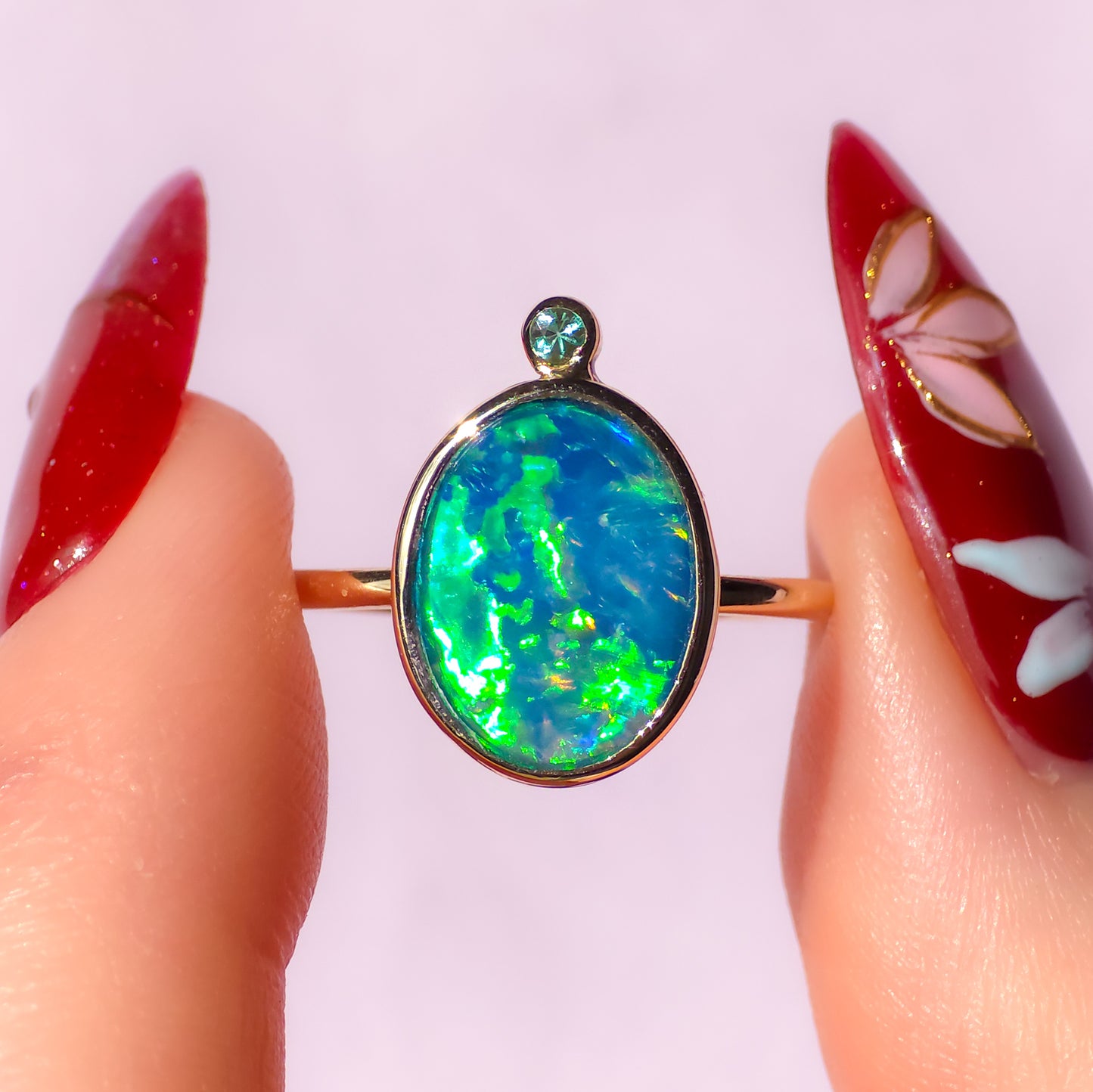 ELYSIUM | 14K Gold Opal doublet Emerald ring / Free Sizing / Australian Coober Pedy Opal / solid gold ring / statement ring