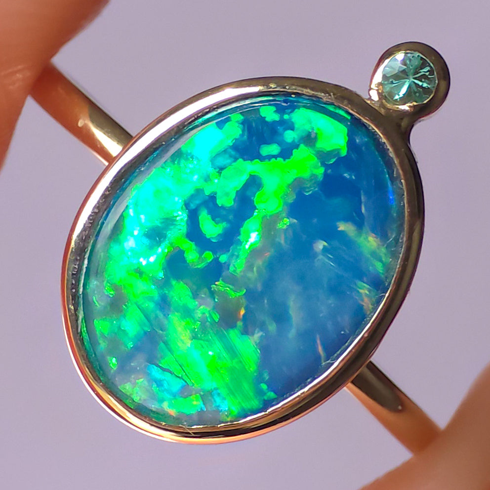 ELYSIUM | 14K Gold Opal doublet Emerald ring / Free Sizing / Australian Coober Pedy Opal / solid gold ring / statement ring