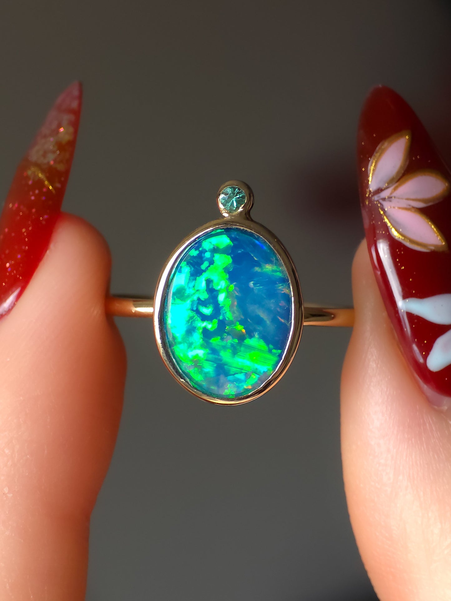 ELYSIUM | 14K Gold Opal doublet Emerald ring / Free Sizing / Australian Coober Pedy Opal / solid gold ring / statement ring