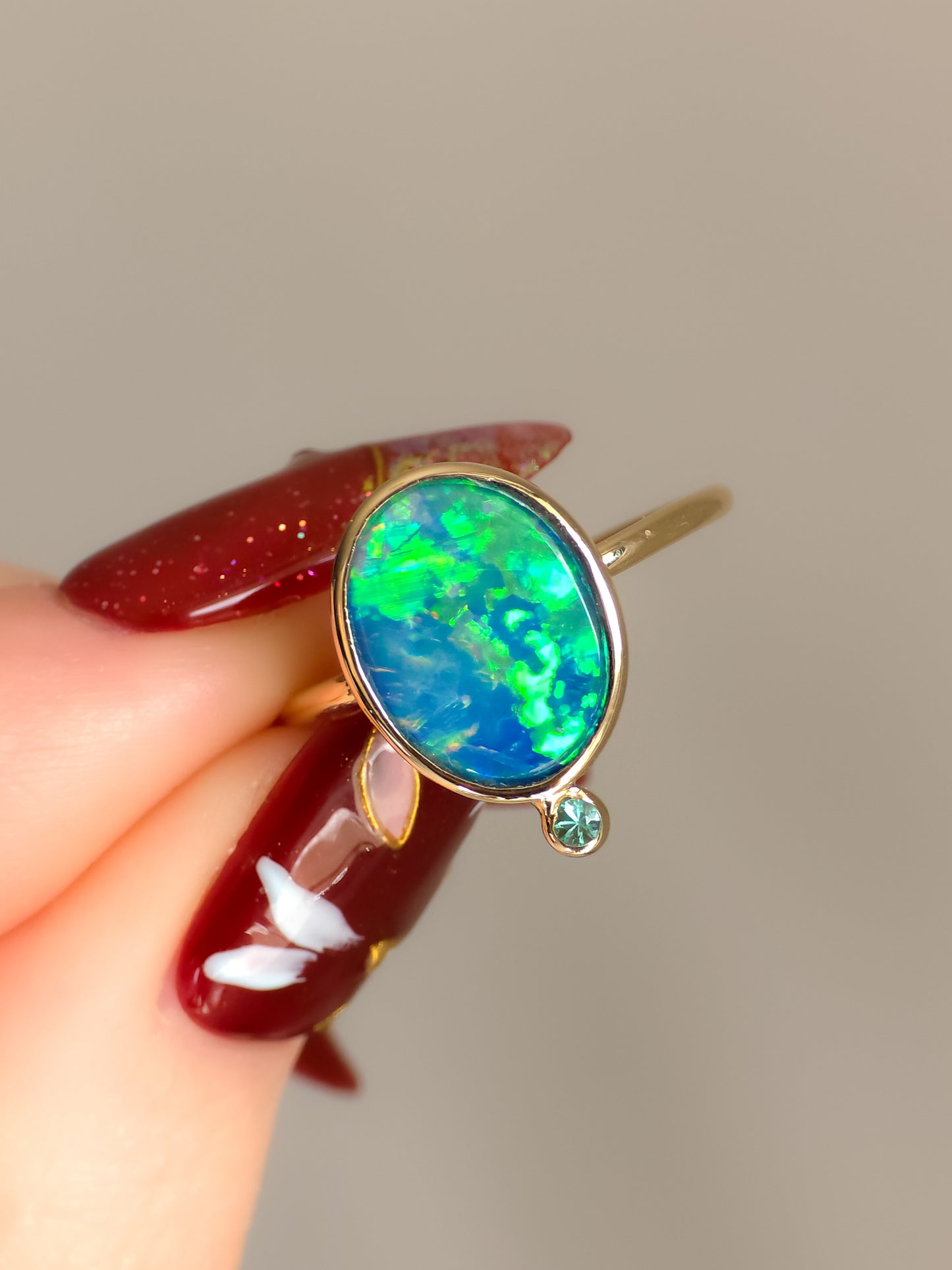 ELYSIUM | 14K Gold Opal doublet Emerald ring / Free Sizing / Australian Coober Pedy Opal / solid gold ring / statement ring