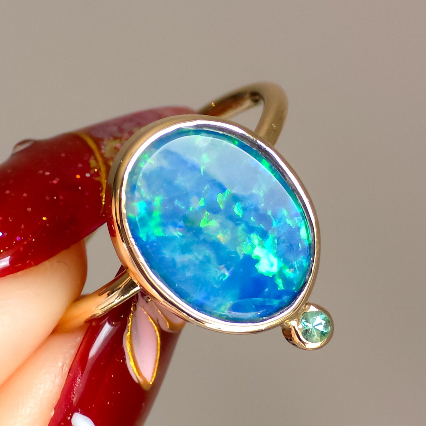 ELYSIUM | 14K Gold Opal doublet Emerald ring / Free Sizing / Australian Coober Pedy Opal / solid gold ring / statement ring