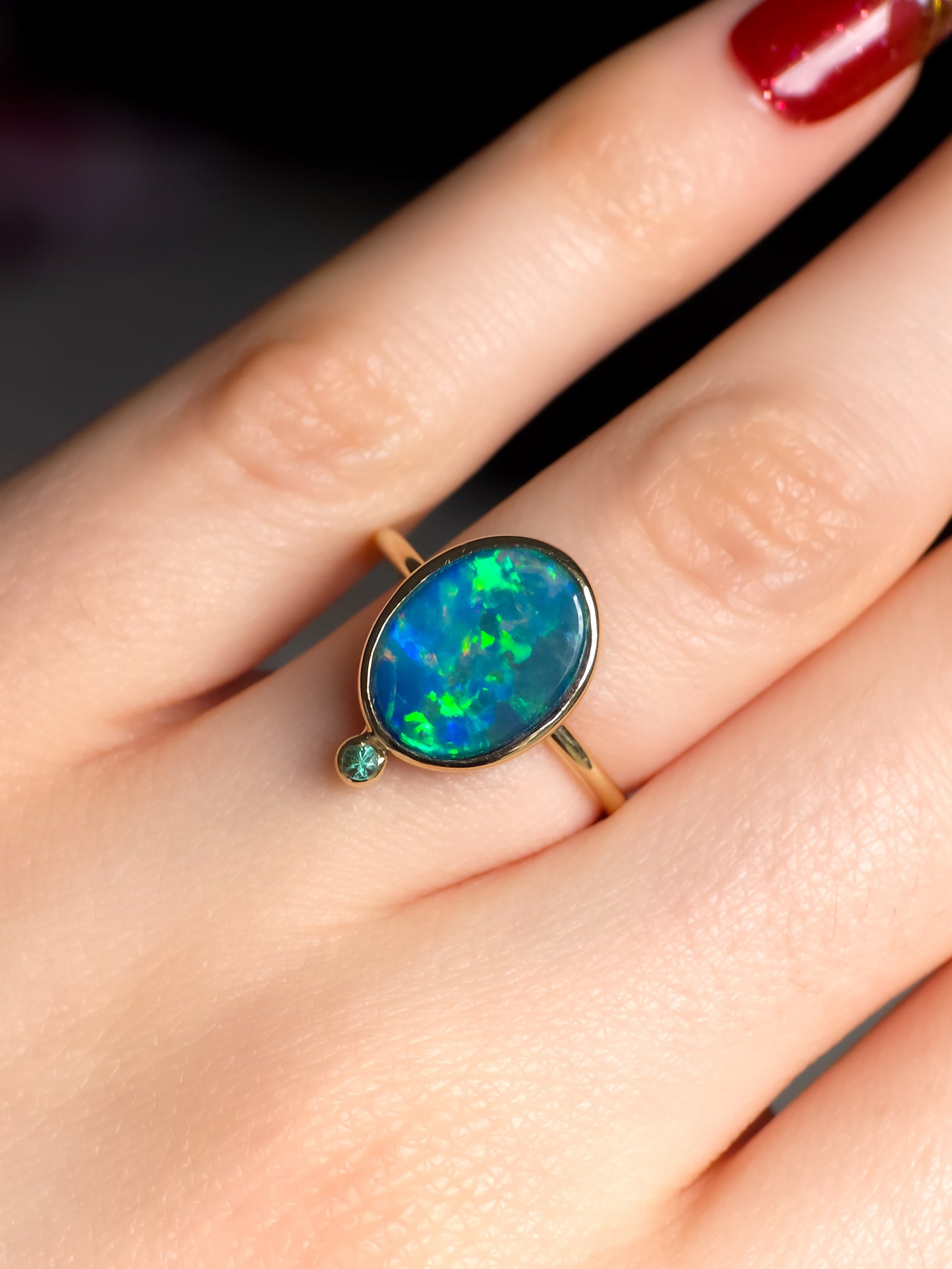 ELYSIUM | 14K Gold Opal doublet Emerald ring / Free Sizing / Australian Coober Pedy Opal / solid gold ring / statement ring