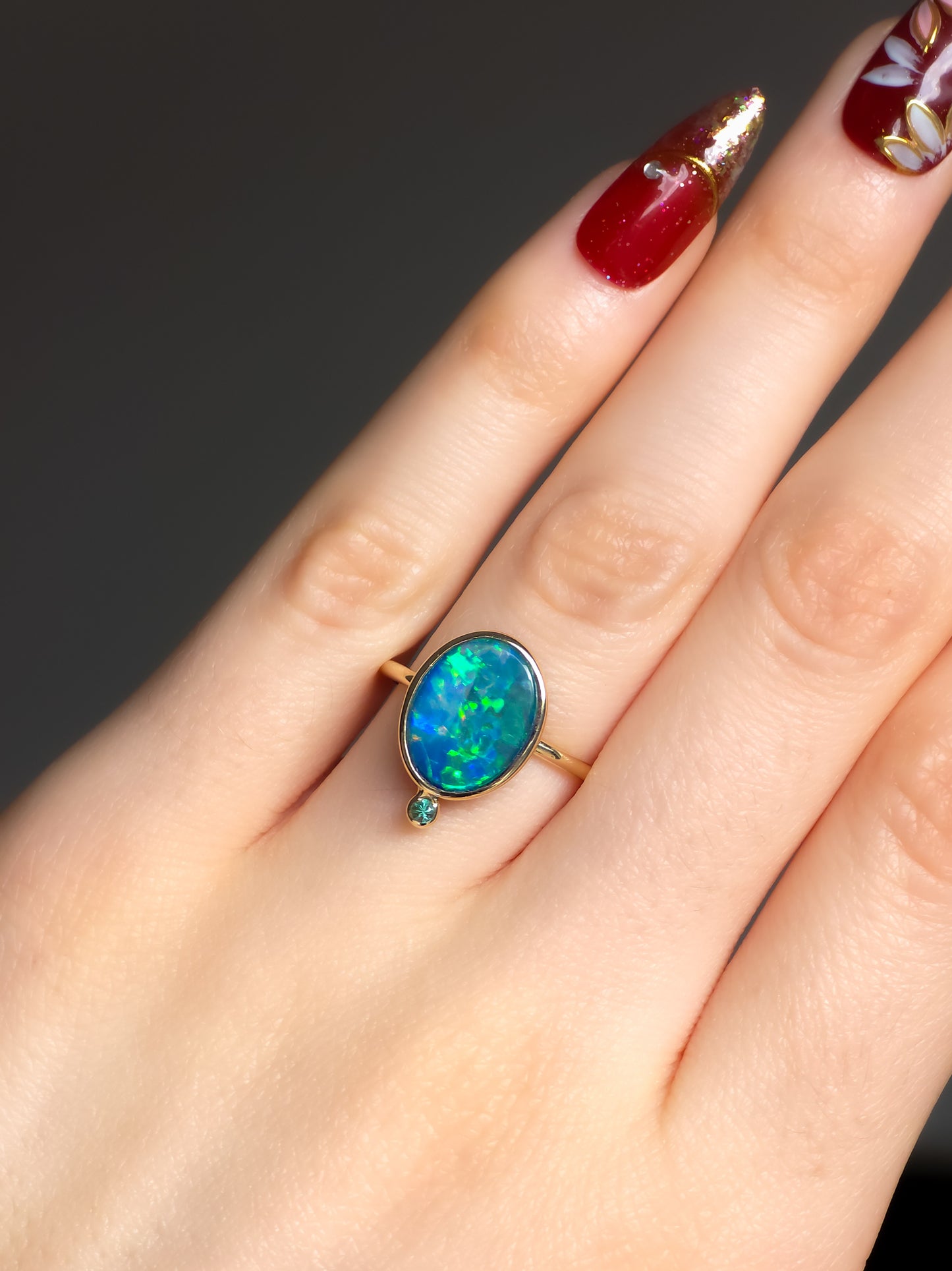 ELYSIUM | 14K Gold Opal doublet Emerald ring / Free Sizing / Australian Coober Pedy Opal / solid gold ring / statement ring