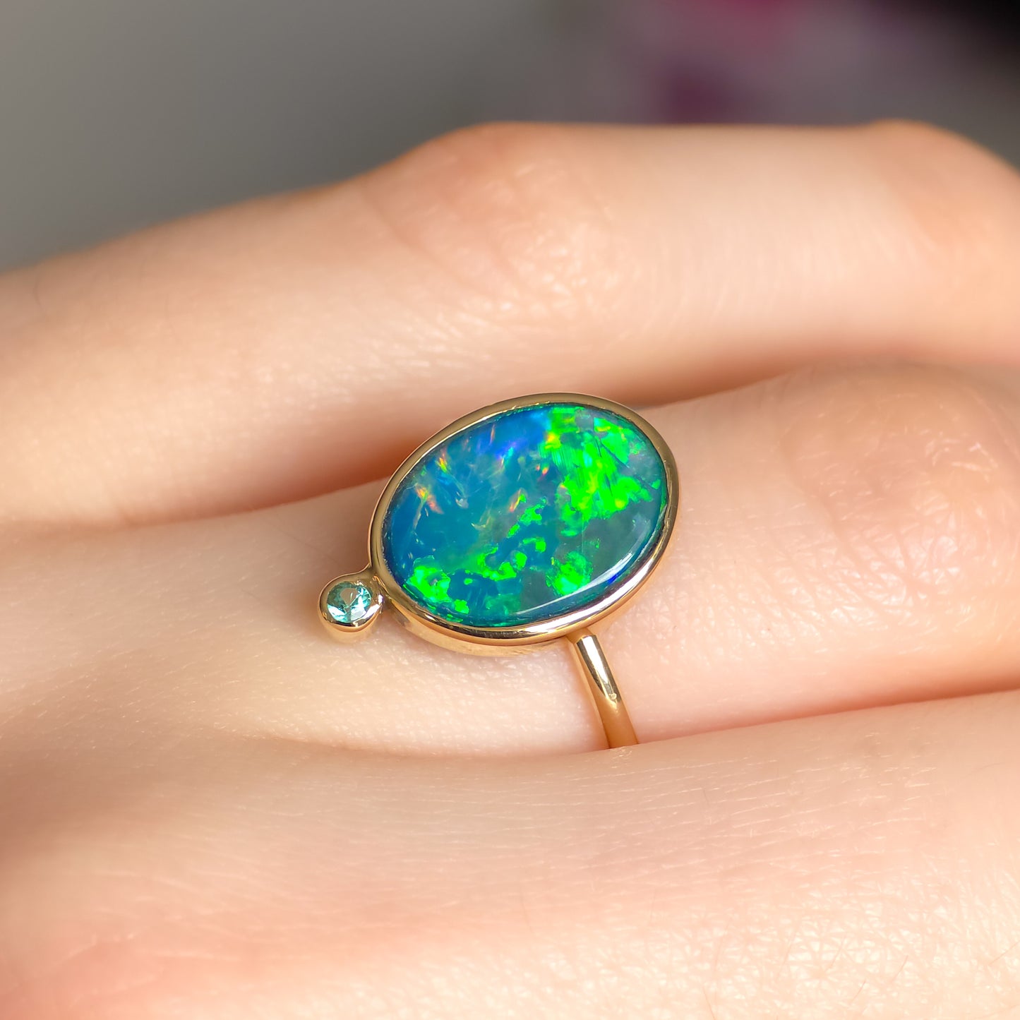 ELYSIUM | 14K Gold Opal doublet Emerald ring / Free Sizing / Australian Coober Pedy Opal / solid gold ring / statement ring