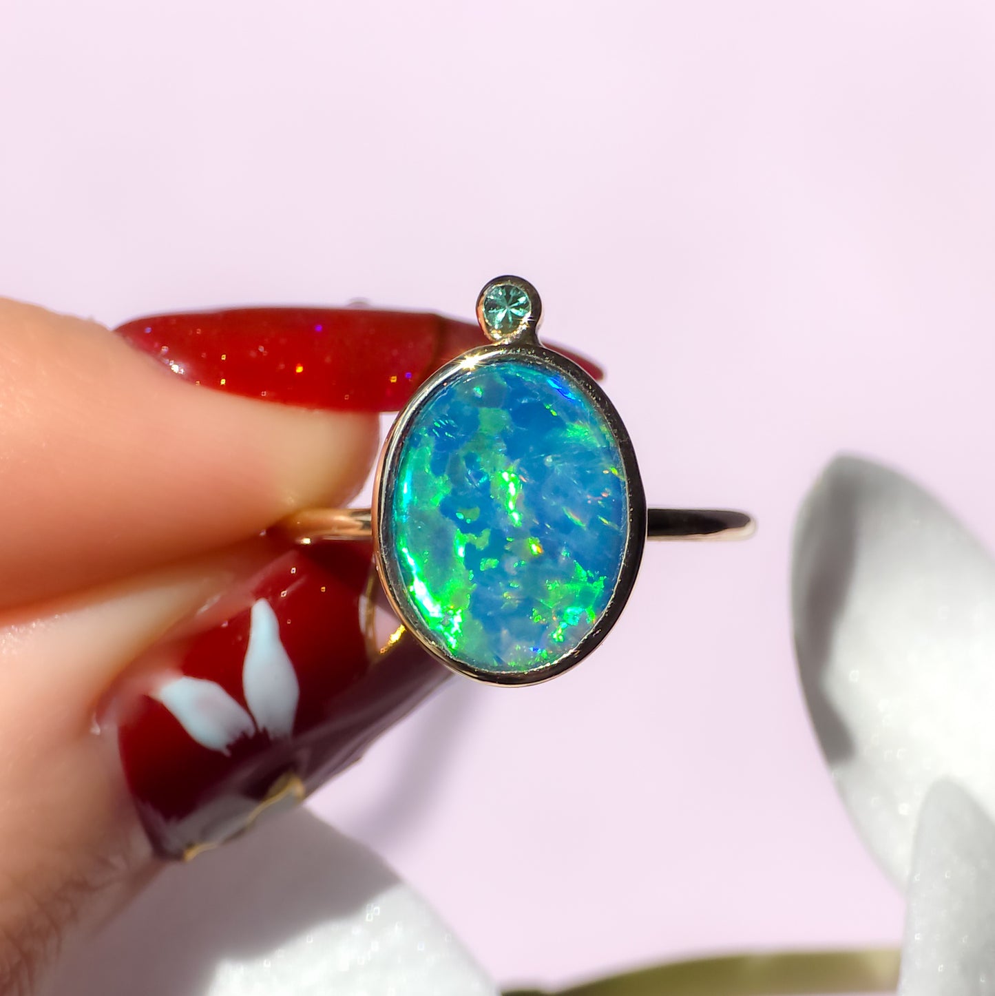 ELYSIUM | 14K Gold Opal doublet Emerald ring / Free Sizing / Australian Coober Pedy Opal / solid gold ring / statement ring