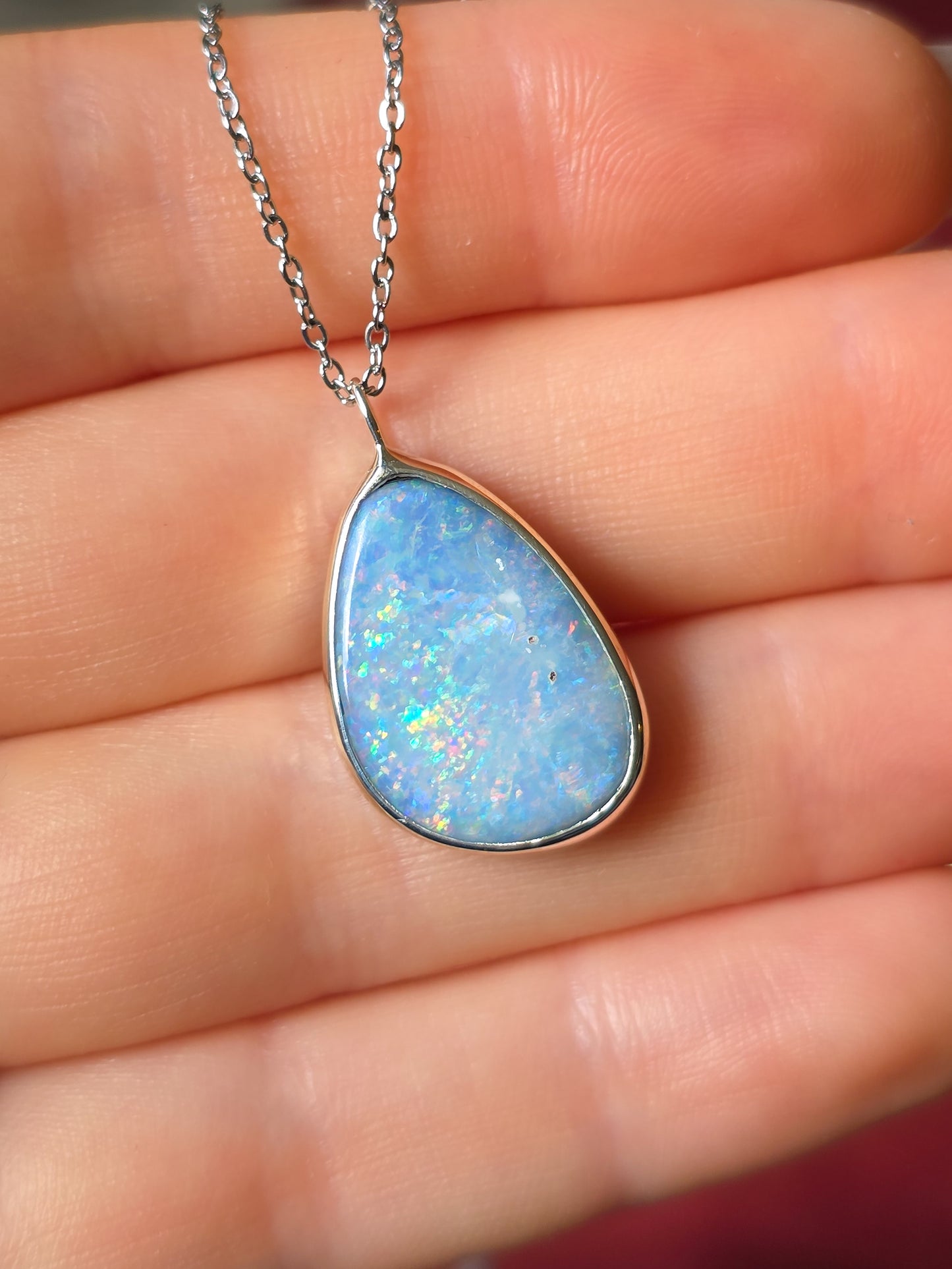 925 Silver Australian Opal Doublet Pendant / Coober Pedy opal necklace / statement jewelry