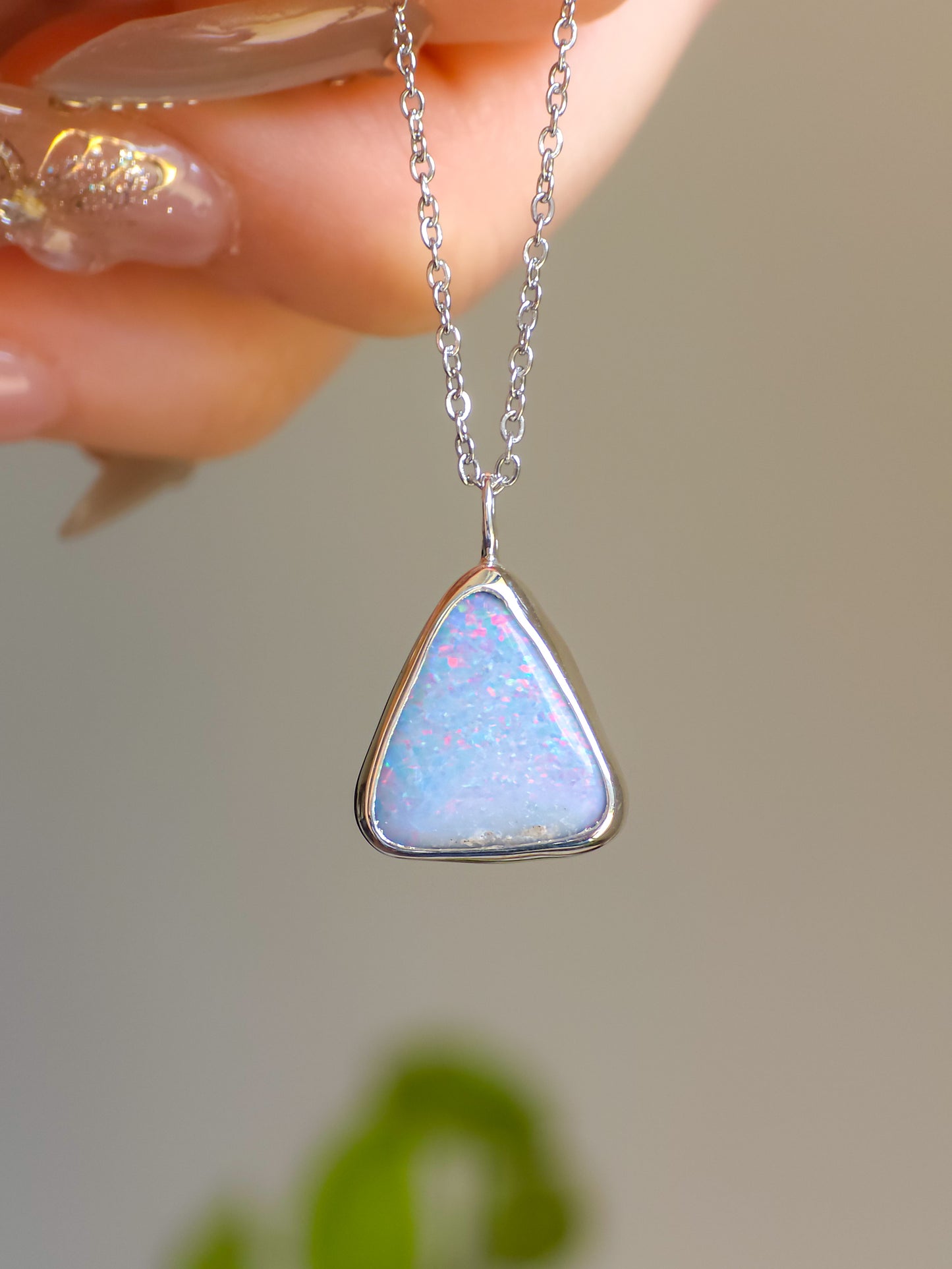 PIXIE | Pink Australian Opal Doublet Pendant / Coober Pedy opal necklace / statement jewelry / Triangle Pendant
