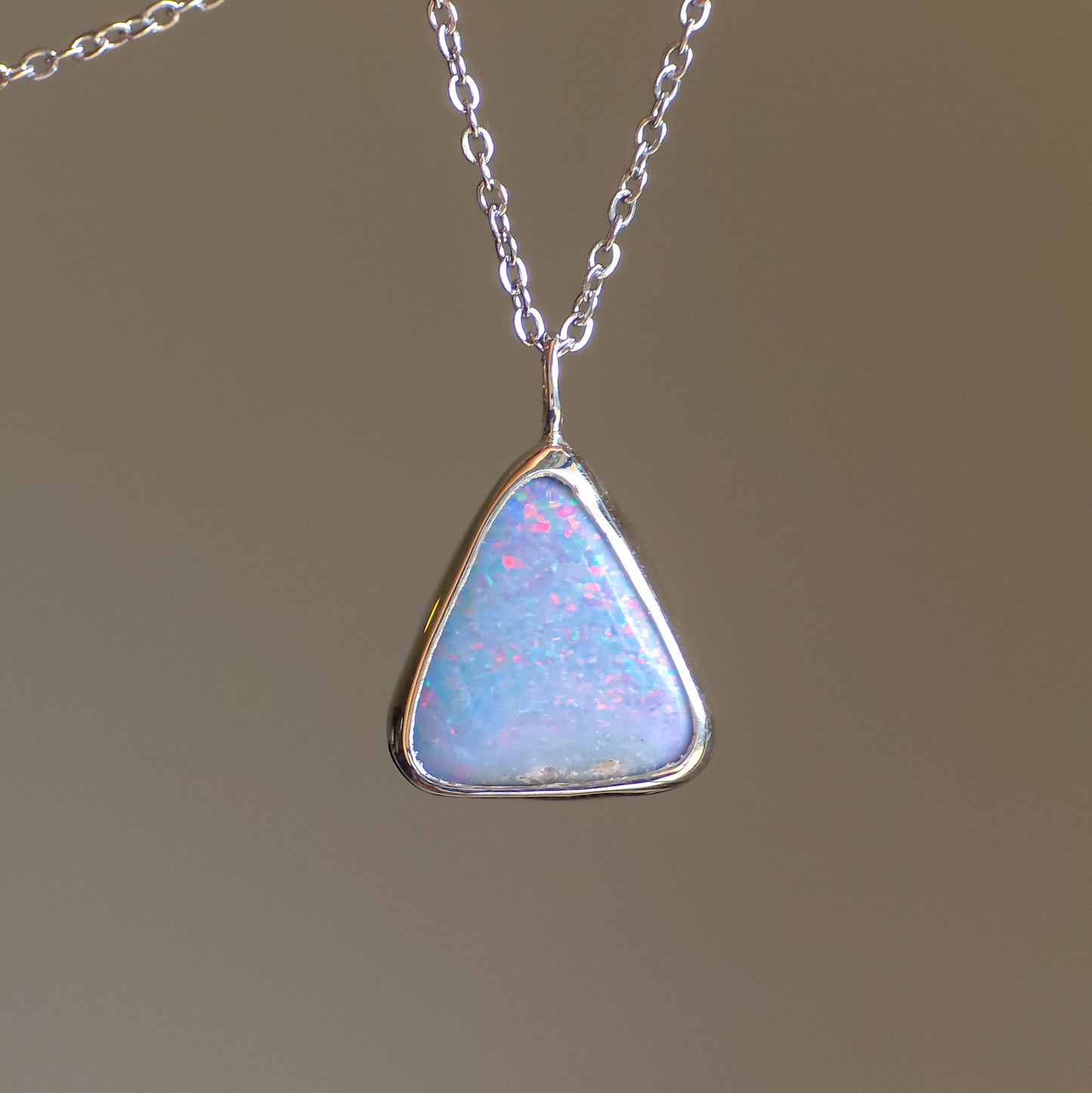 PIXIE | Pink Australian Opal Doublet Pendant / Coober Pedy opal necklace / statement jewelry / Triangle Pendant