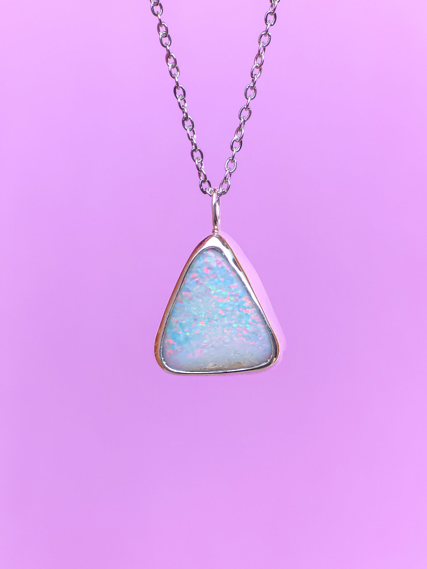 PIXIE | Pink Australian Opal Doublet Pendant / Coober Pedy opal necklace / statement jewelry / Triangle Pendant