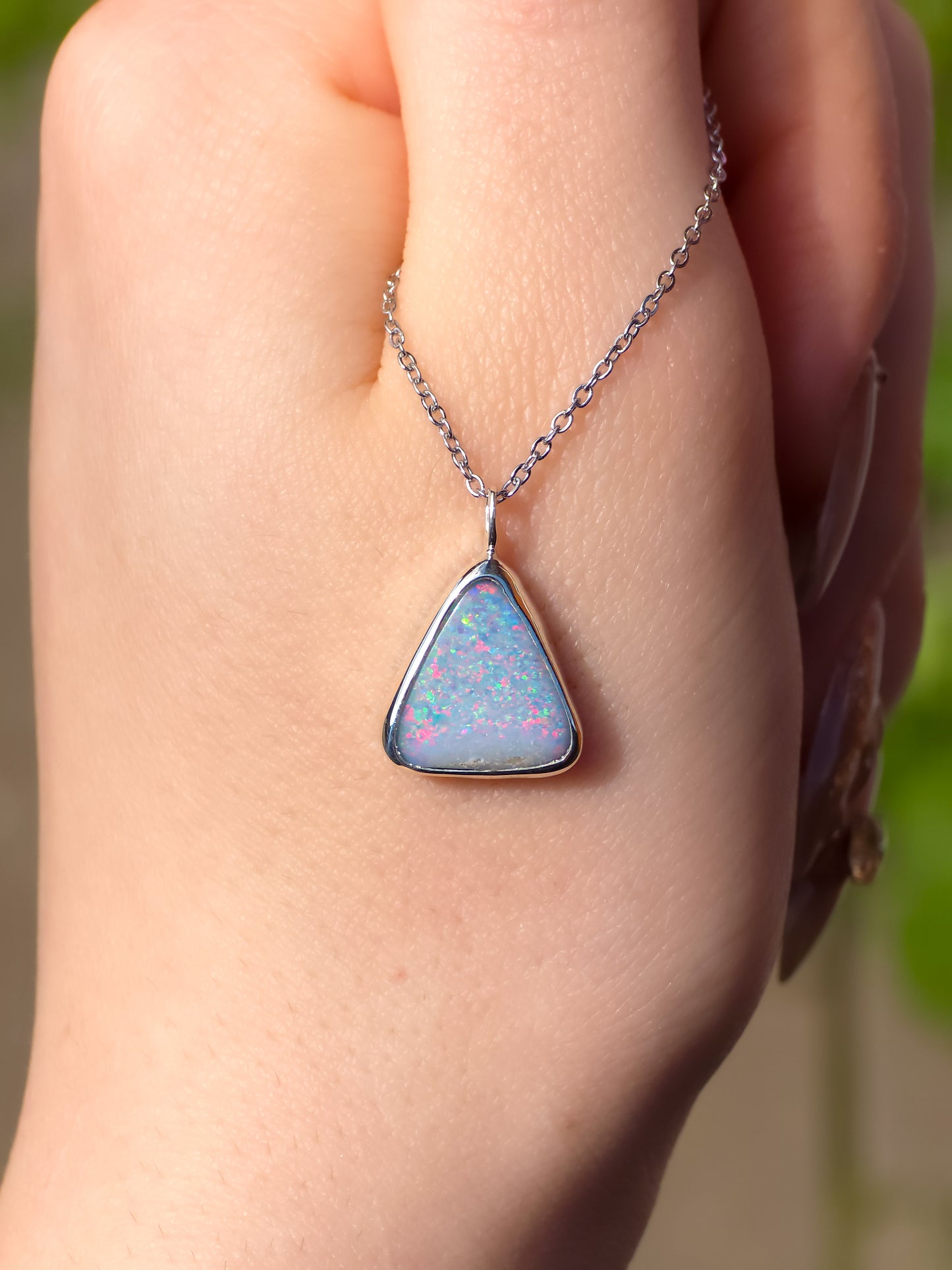 PIXIE | Pink Australian Opal Doublet Pendant / Coober Pedy opal necklace / statement jewelry / Triangle Pendant