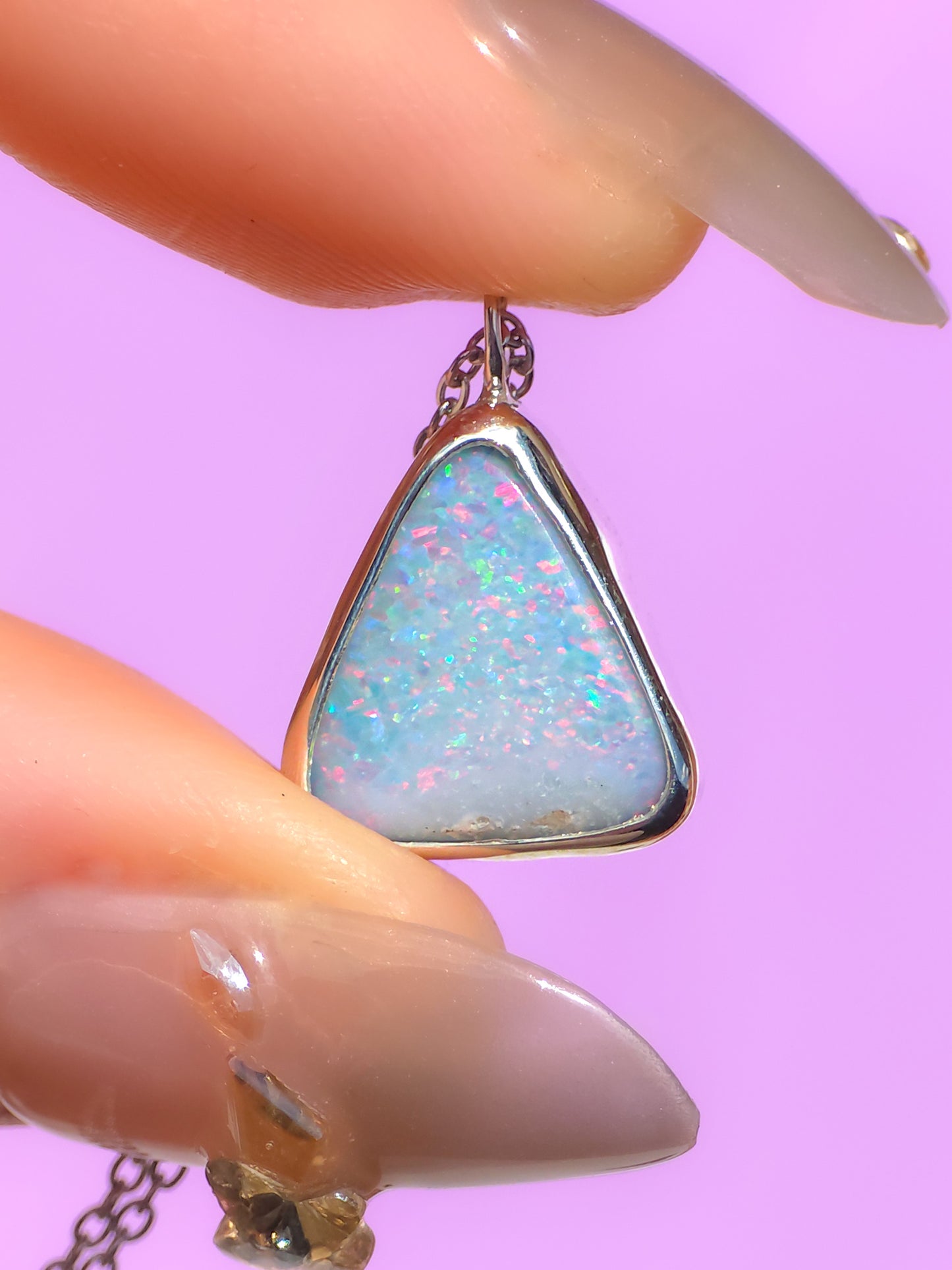 PIXIE | Pink Australian Opal Doublet Pendant / Coober Pedy opal necklace / statement jewelry / Triangle Pendant