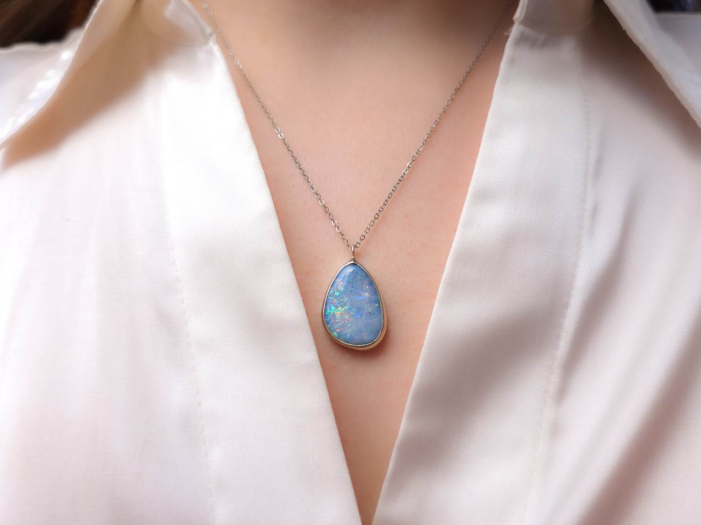 925 Silver Australian Opal Doublet Pendant / Coober Pedy opal necklace / statement jewelry