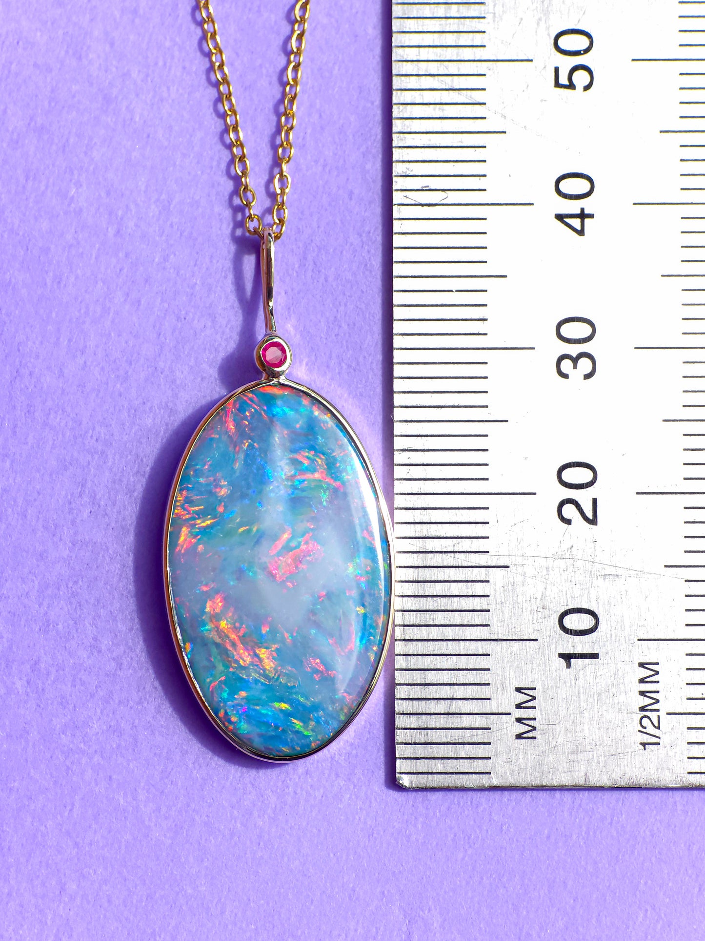 BLOOM | 14K Gold Ruby Opal doublet necklace/ pink firey opal/ Australian opal / Coober Pedy opal