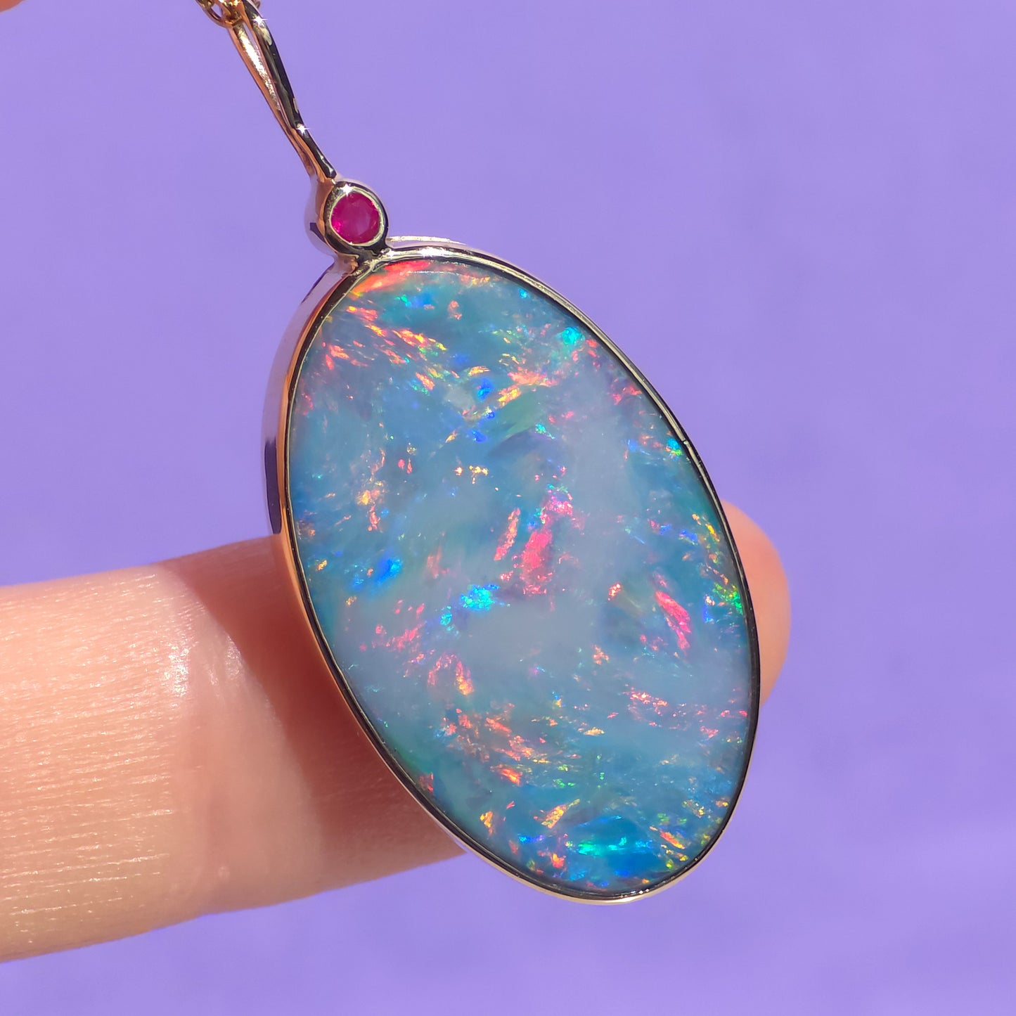 BLOOM | 14K Gold Ruby Opal doublet necklace/ pink firey opal/ Australian opal / Coober Pedy opal