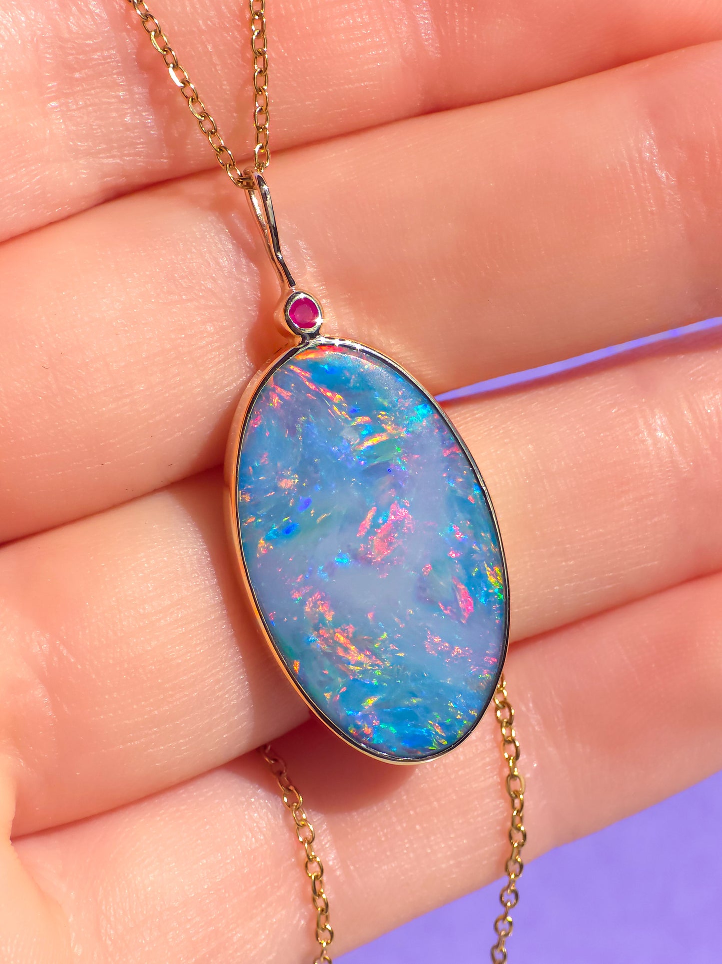 BLOOM | 14K Gold Ruby Opal doublet necklace/ pink firey opal/ Australian opal / Coober Pedy opal