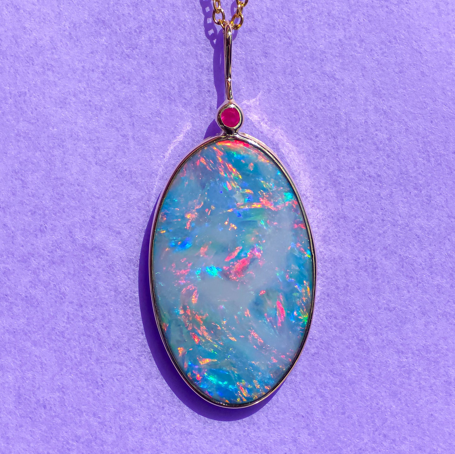 BLOOM | 14K Gold Ruby Opal doublet necklace/ pink firey opal/ Australian opal / Coober Pedy opal
