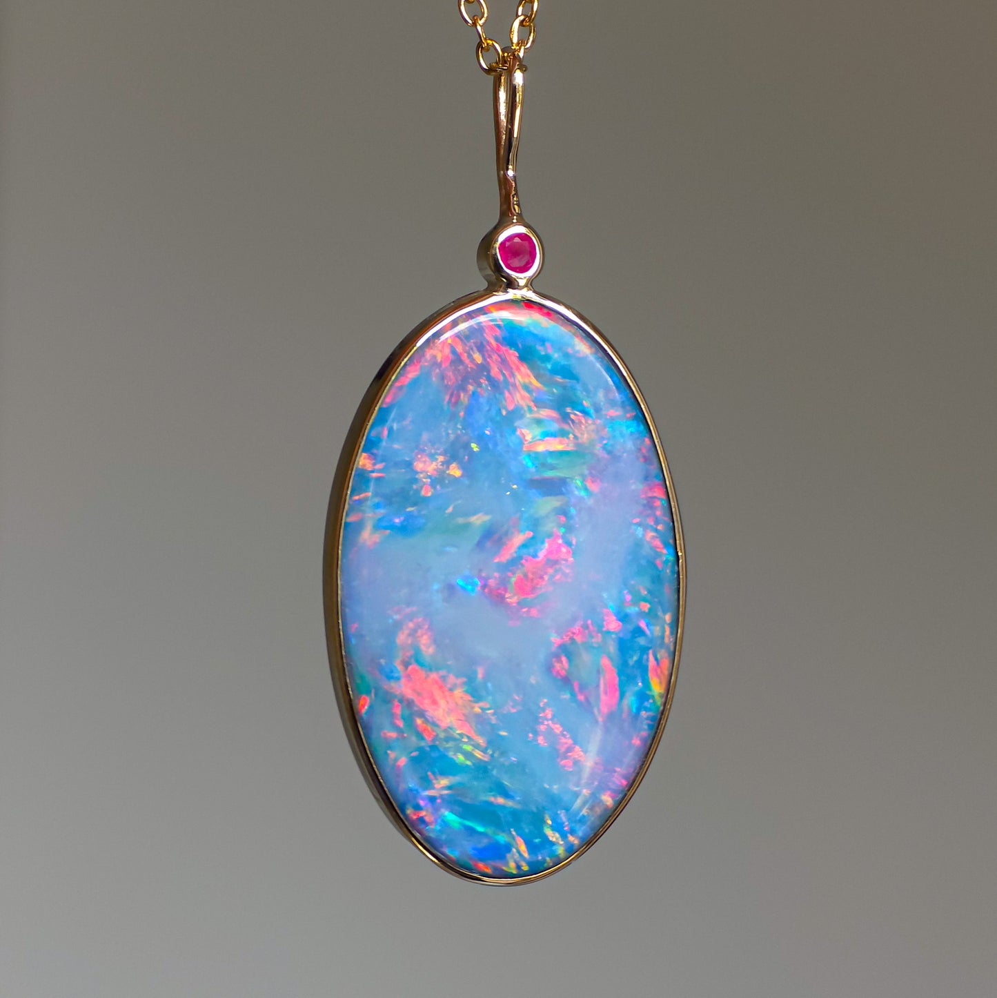 BLOOM | 14K Gold Ruby Opal doublet necklace/ pink firey opal/ Australian opal / Coober Pedy opal