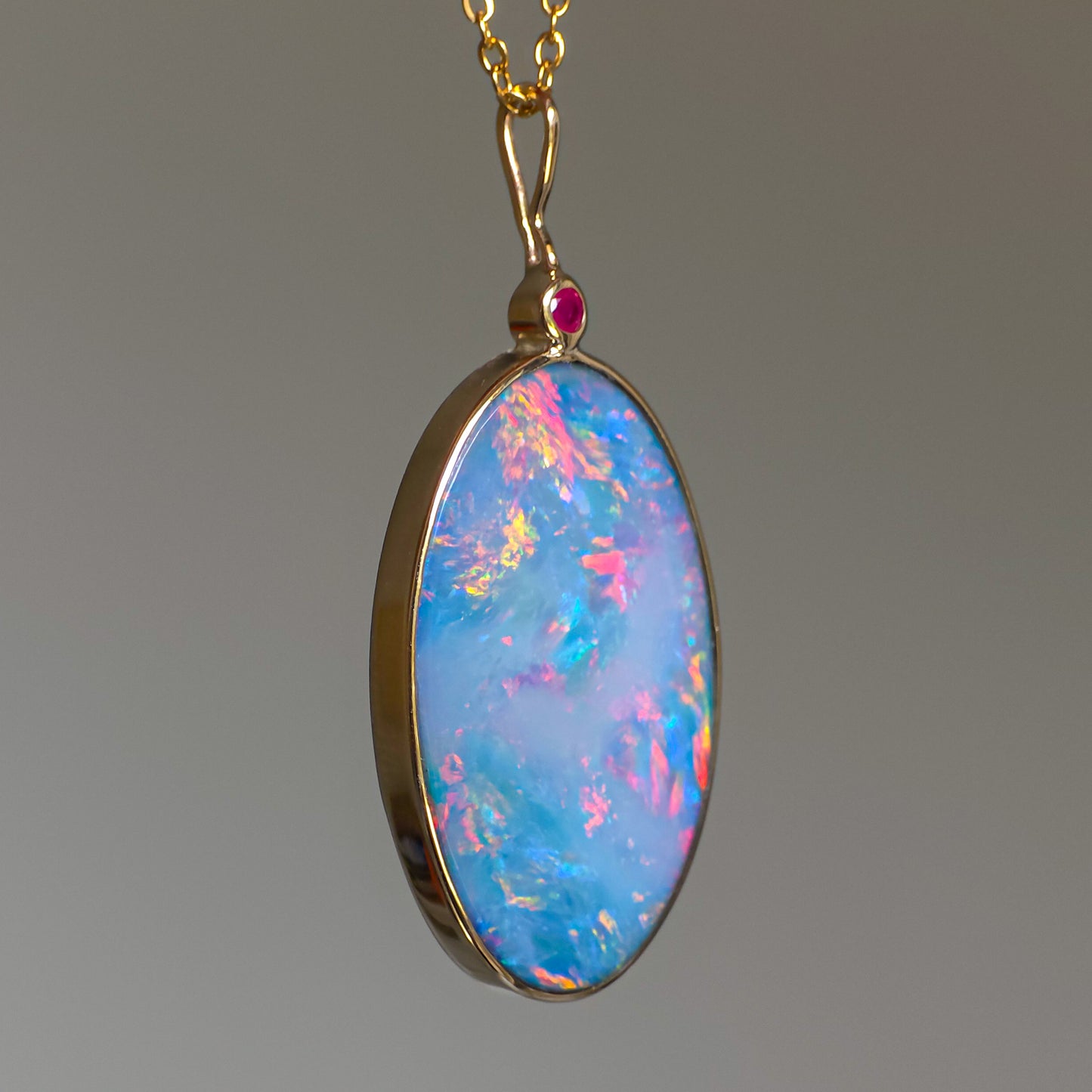 BLOOM | 14K Gold Ruby Opal doublet necklace/ pink firey opal/ Australian opal / Coober Pedy opal