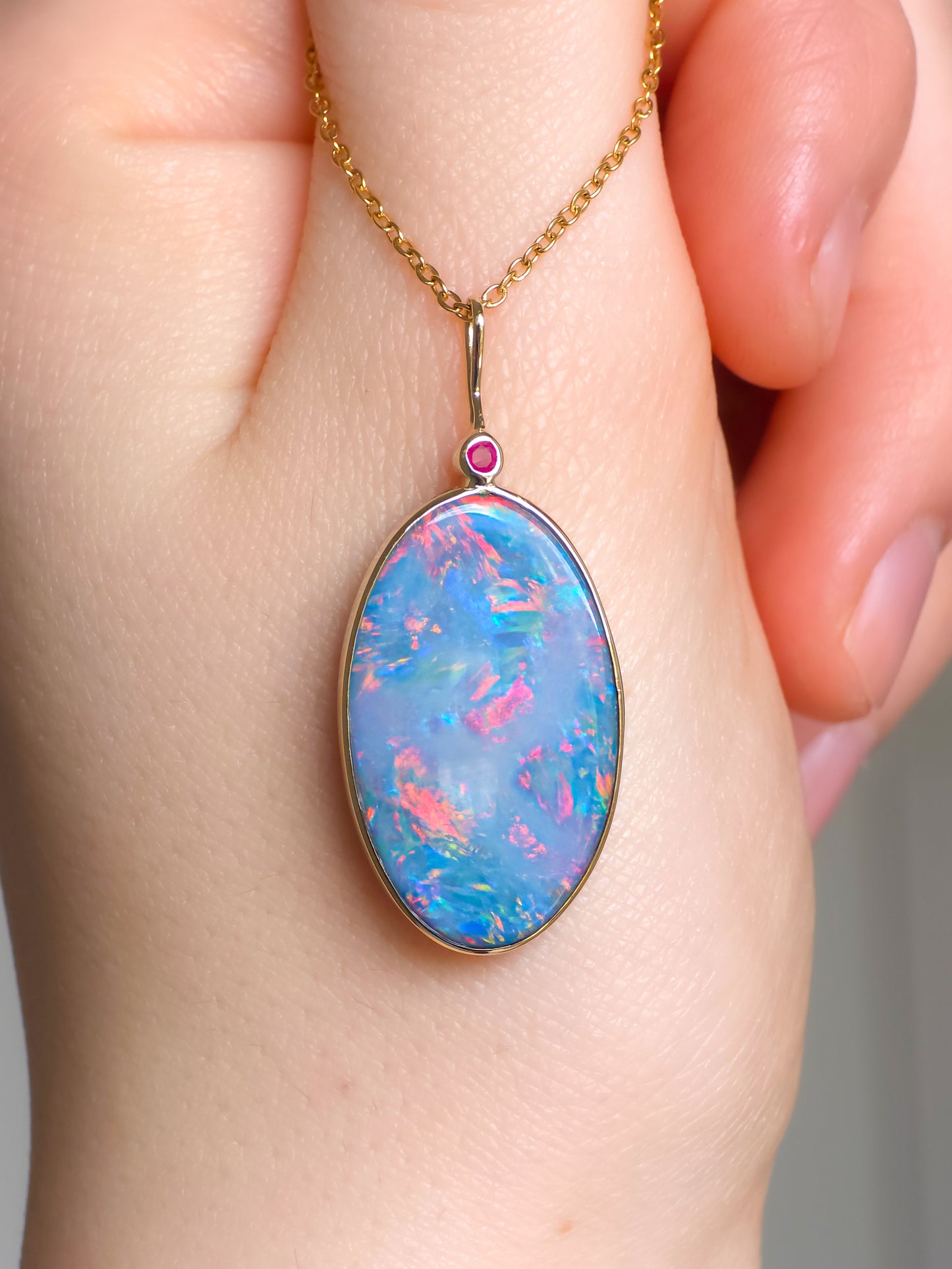 BLOOM | 14K Gold Ruby Opal doublet necklace/ pink firey opal/ Australian opal / Coober Pedy opal