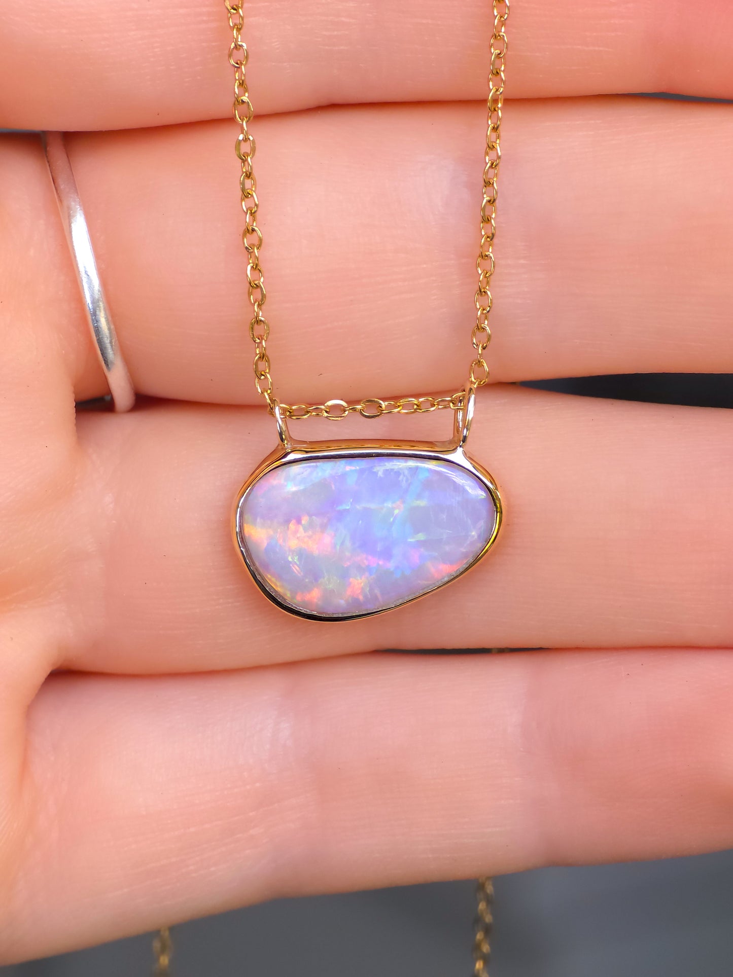 PRAIRIE | 14K Gold Solid Coober Pedy Opal pendant / Australian opal necklace / solid rainbow opal / pink solid opal / charm pendant