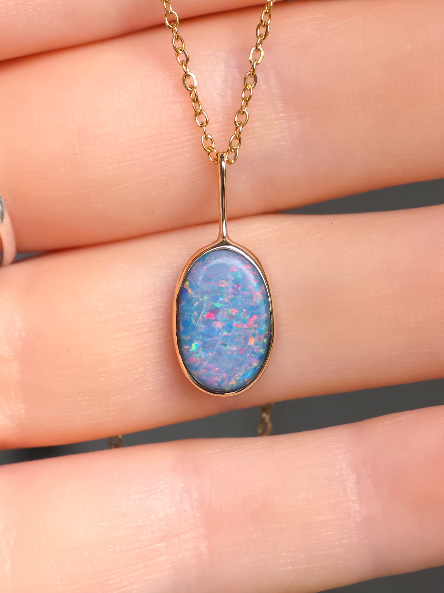 JUNIA | 14K Gold Coober Pedy opal doublet necklace/ crystal opal/ minimalist jewelry/ opal jewellery/ opale/ colorful gem