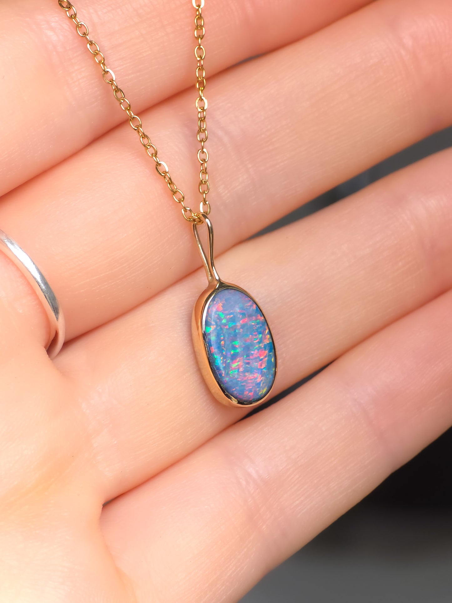 JUNIA | 14K Gold Coober Pedy opal doublet necklace/ crystal opal/ minimalist jewelry/ opal jewellery/ opale/ colorful gem