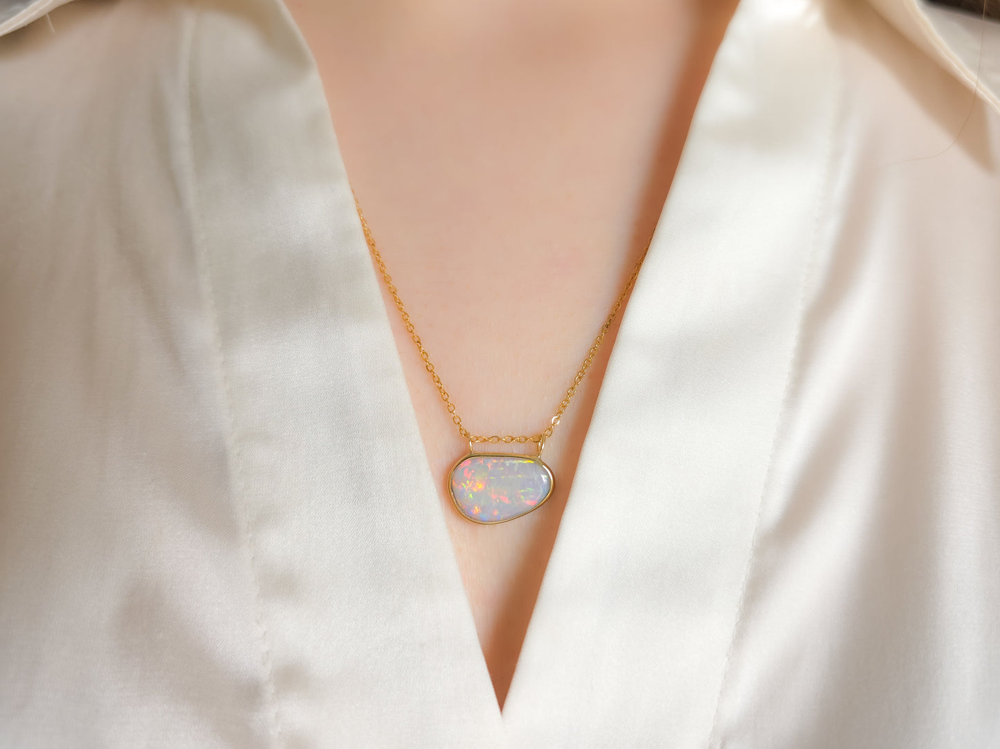 PRAIRIE | 14K Gold Solid Coober Pedy Opal pendant / Australian opal necklace / solid rainbow opal / pink solid opal / charm pendant