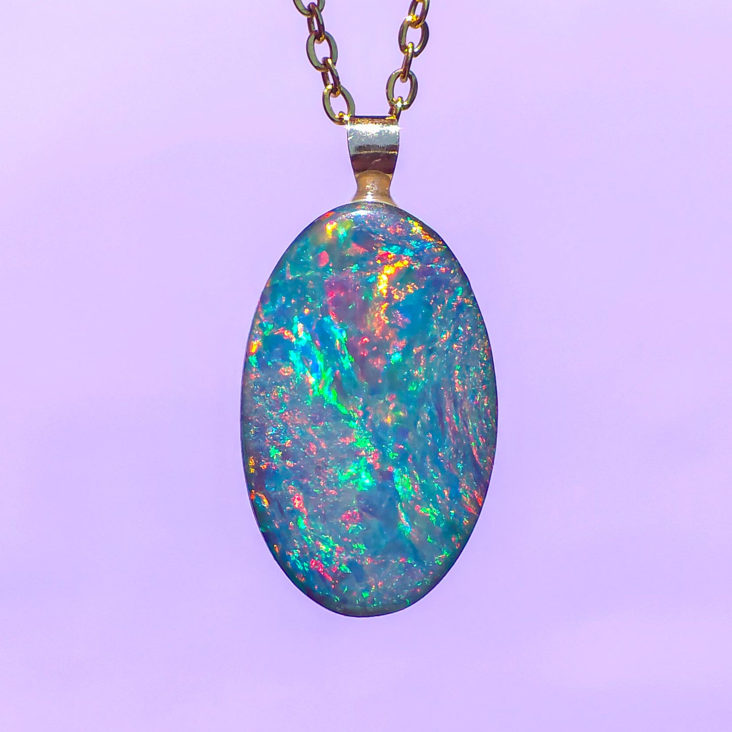 GLOW | 14K Gold Coober Pedy opal doublet/ Australian opal necklace/ firey opal/ rainbow opal/ minimalist jewelry/ Pink opal