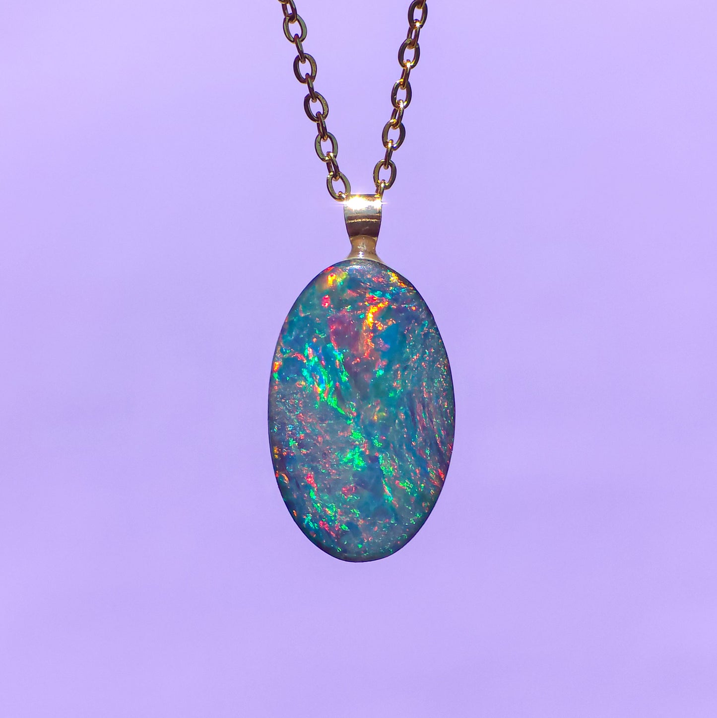 GLOW | 14K Gold Coober Pedy opal doublet/ Australian opal necklace/ firey opal/ rainbow opal/ minimalist jewelry/ Pink opal