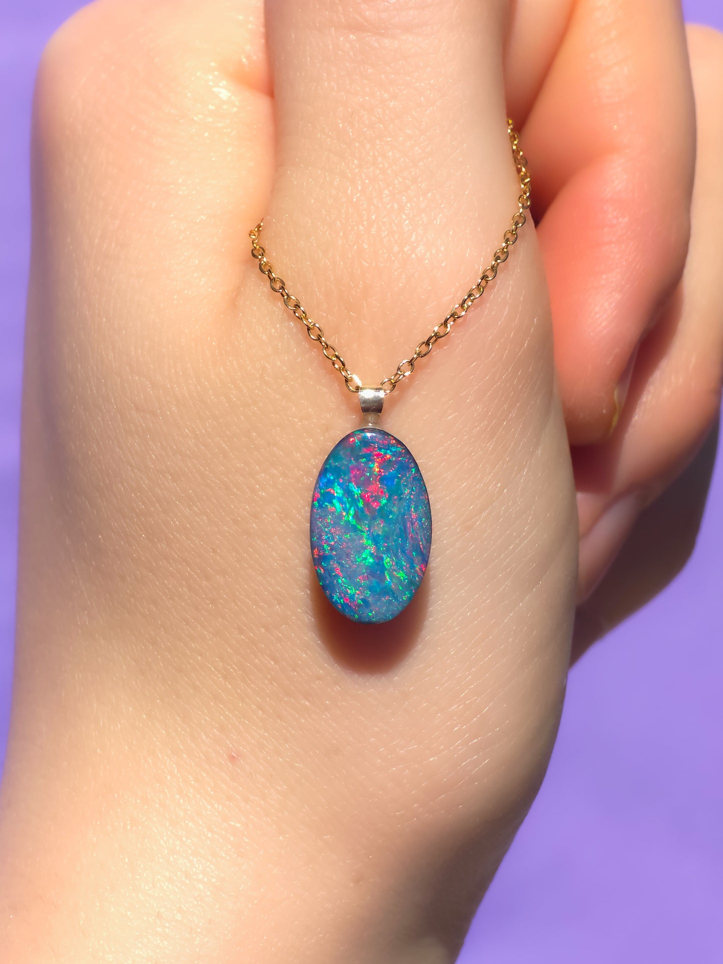 GLOW | 14K Gold Coober Pedy opal doublet/ Australian opal necklace/ firey opal/ rainbow opal/ minimalist jewelry/ Pink opal