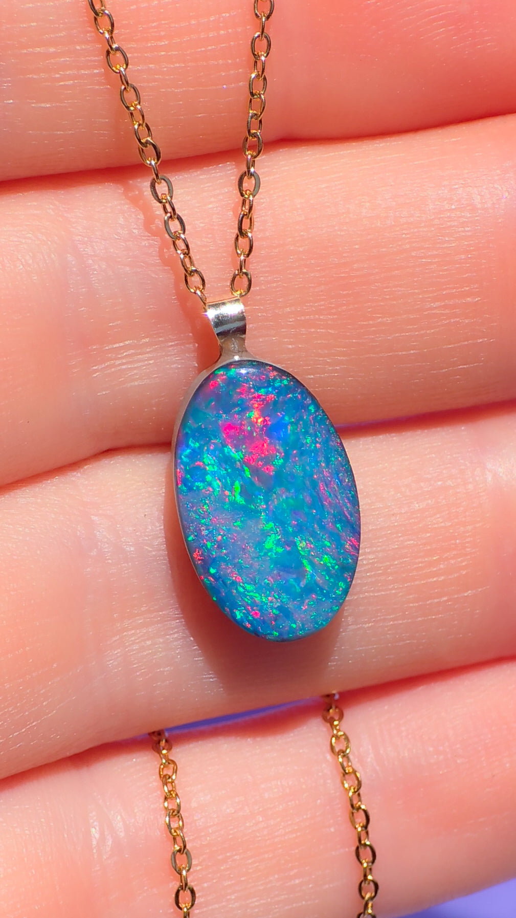 GLOW | 14K Gold Coober Pedy opal doublet/ Australian opal necklace/ firey opal/ rainbow opal/ minimalist jewelry/ Pink opal
