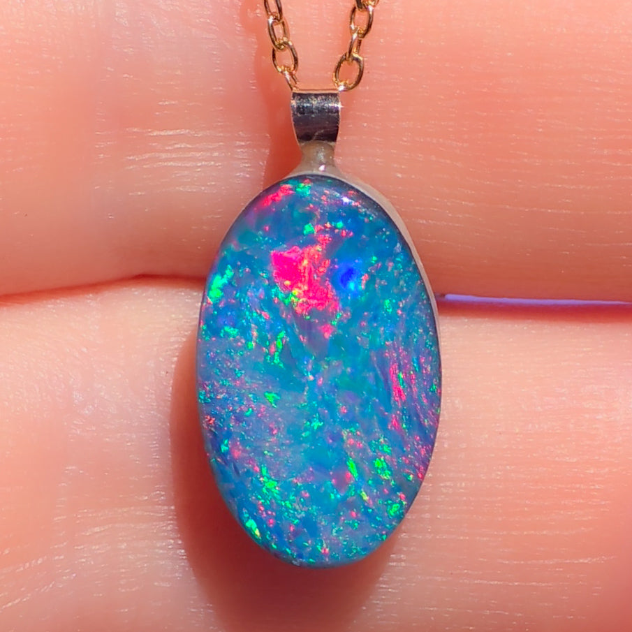 GLOW | 14K Gold Coober Pedy opal doublet/ Australian opal necklace/ firey opal/ rainbow opal/ minimalist jewelry/ Pink opal