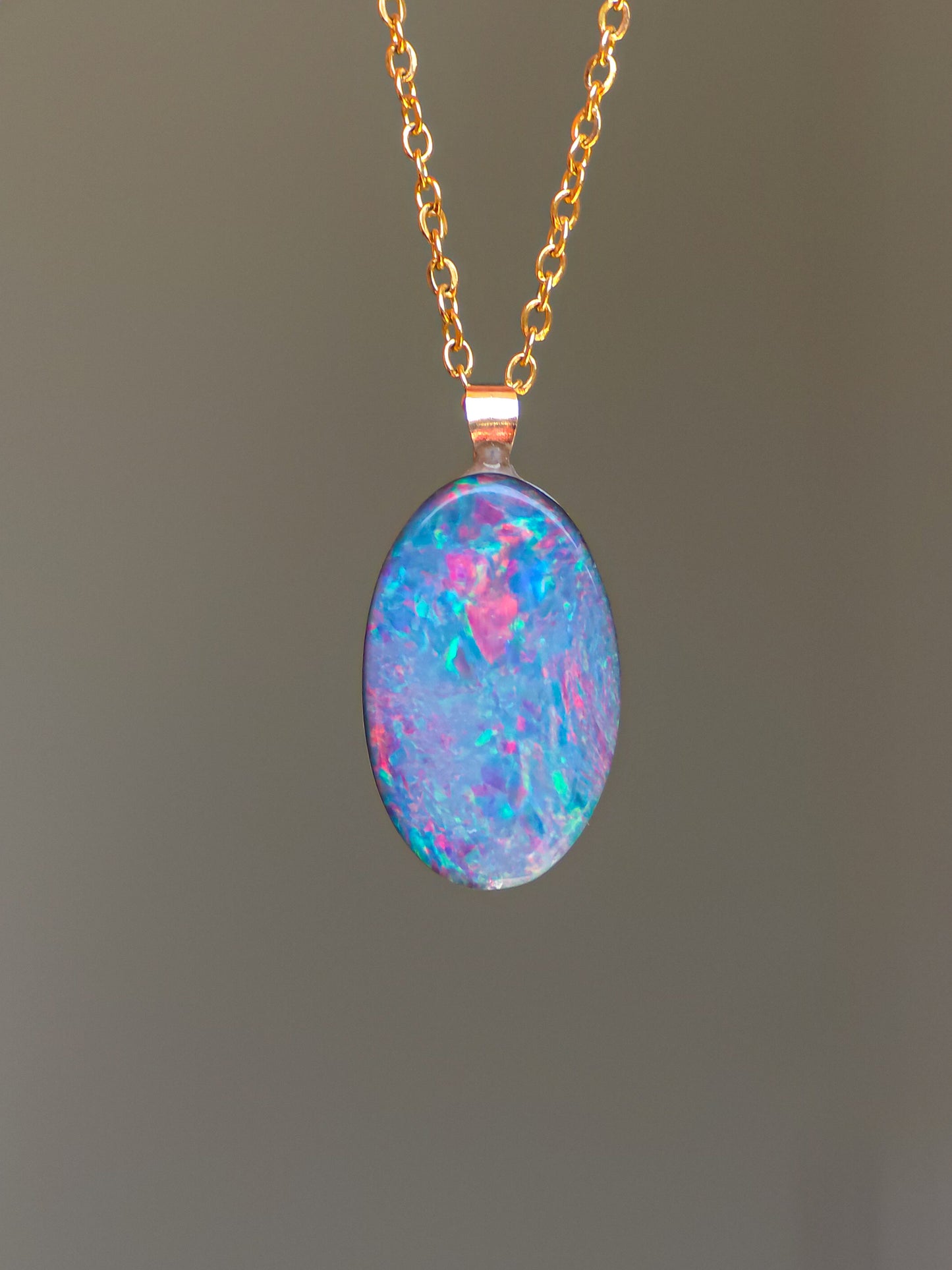 GLOW | 14K Gold Coober Pedy opal doublet/ Australian opal necklace/ firey opal/ rainbow opal/ minimalist jewelry/ Pink opal