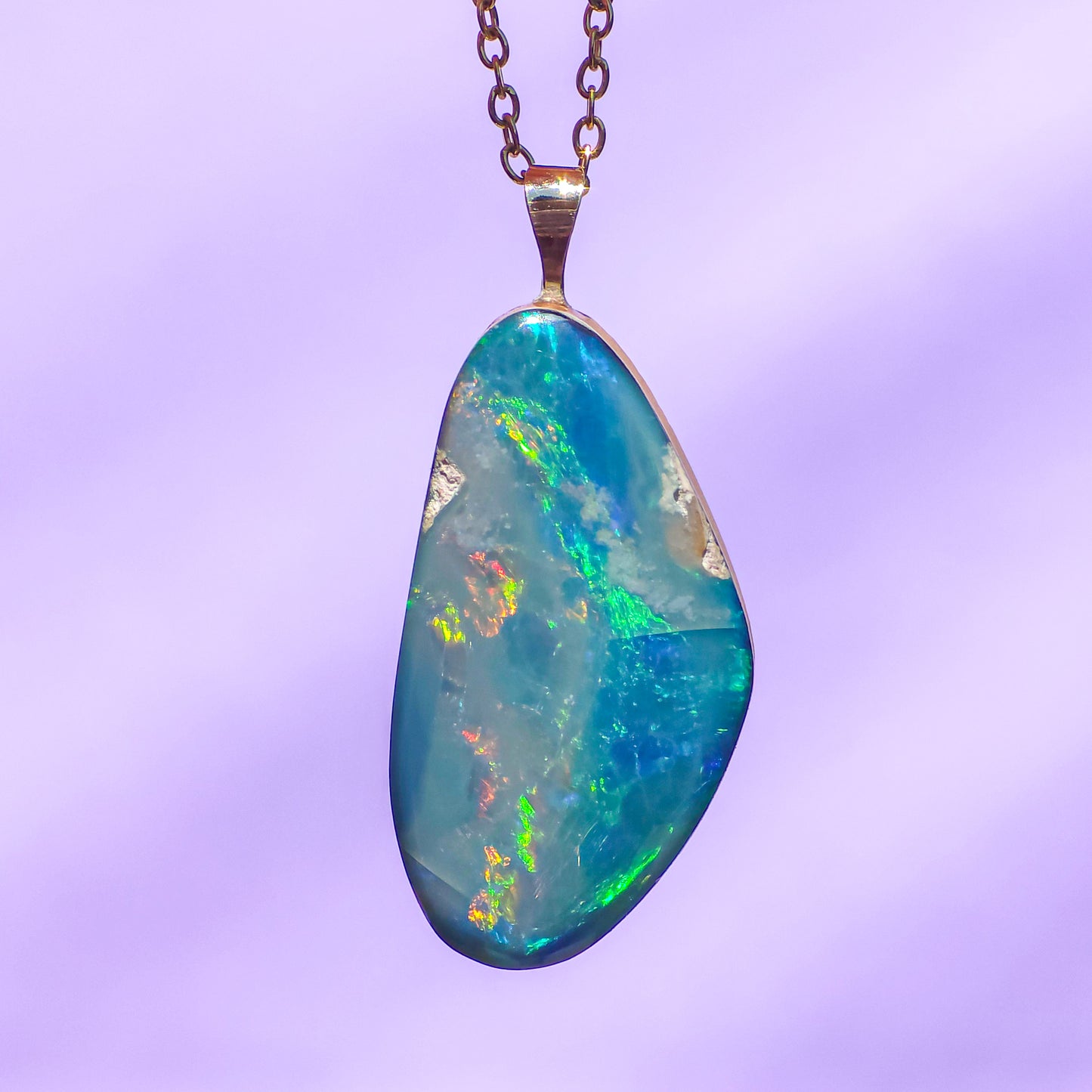 14K Gold Coober Pedy opal pendant/ Australian opal necklace/ firey opal/ rainbow opal/ minimal jewelry
