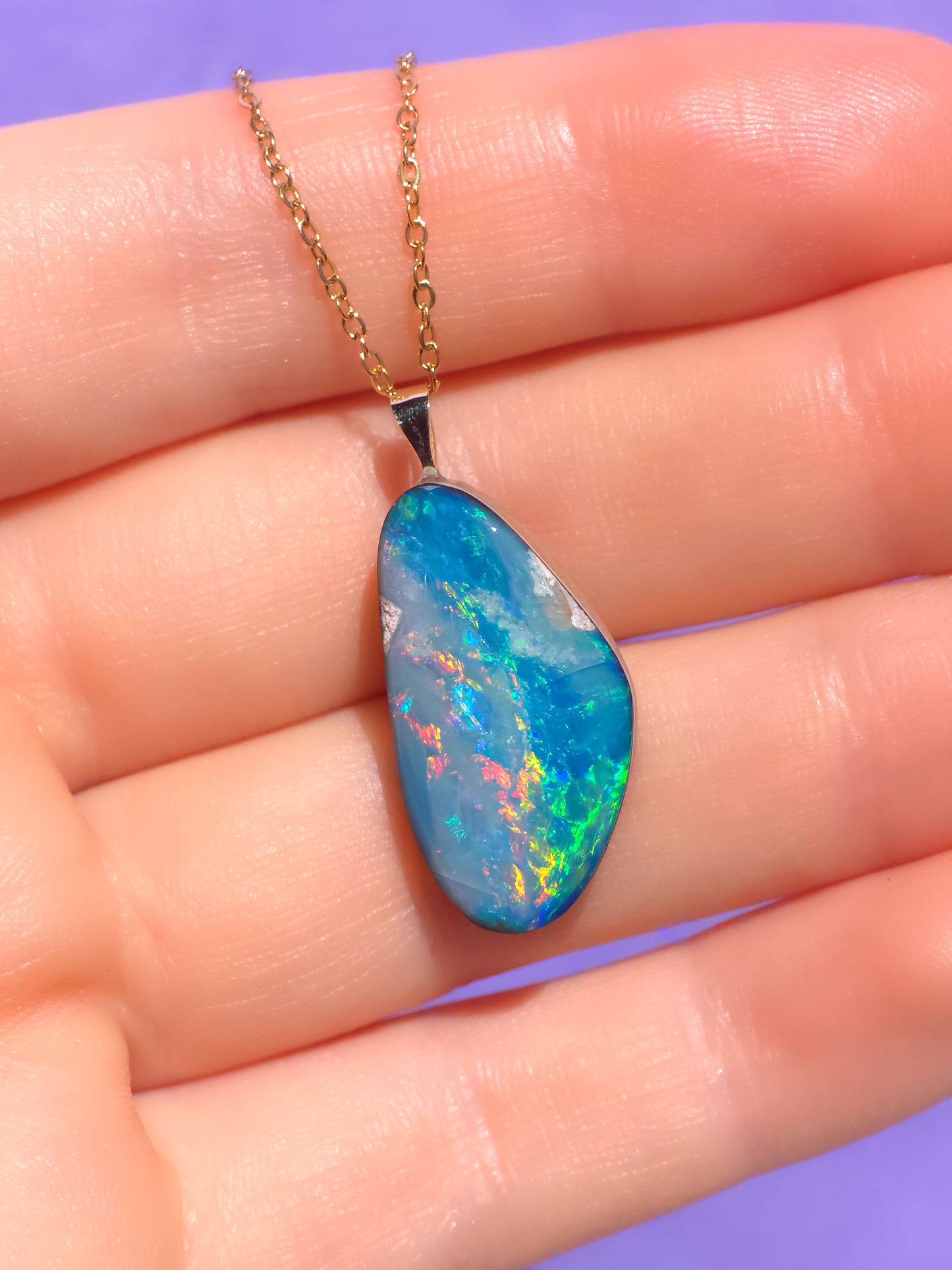 14K Gold Coober Pedy opal pendant/ Australian opal necklace/ firey opal/ rainbow opal/ minimal jewelry