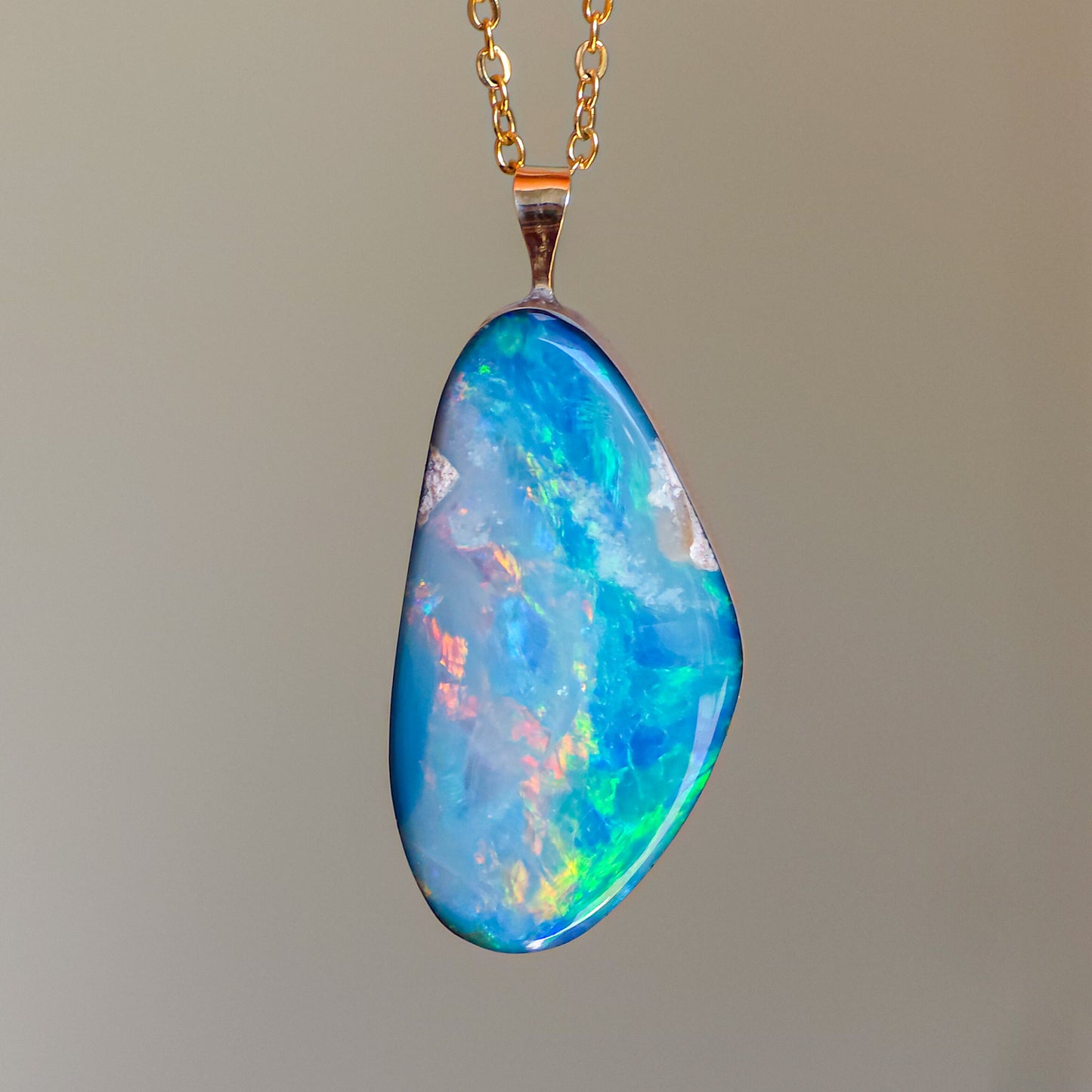14K Gold Coober Pedy opal pendant/ Australian opal necklace/ firey opal/ rainbow opal/ minimal jewelry