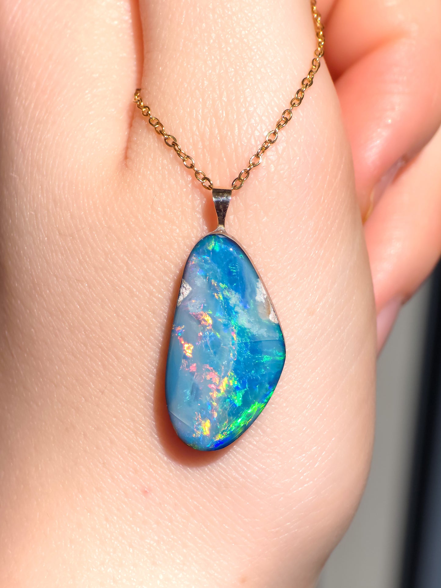 14K Gold Coober Pedy opal pendant/ Australian opal necklace/ firey opal/ rainbow opal/ minimal jewelry