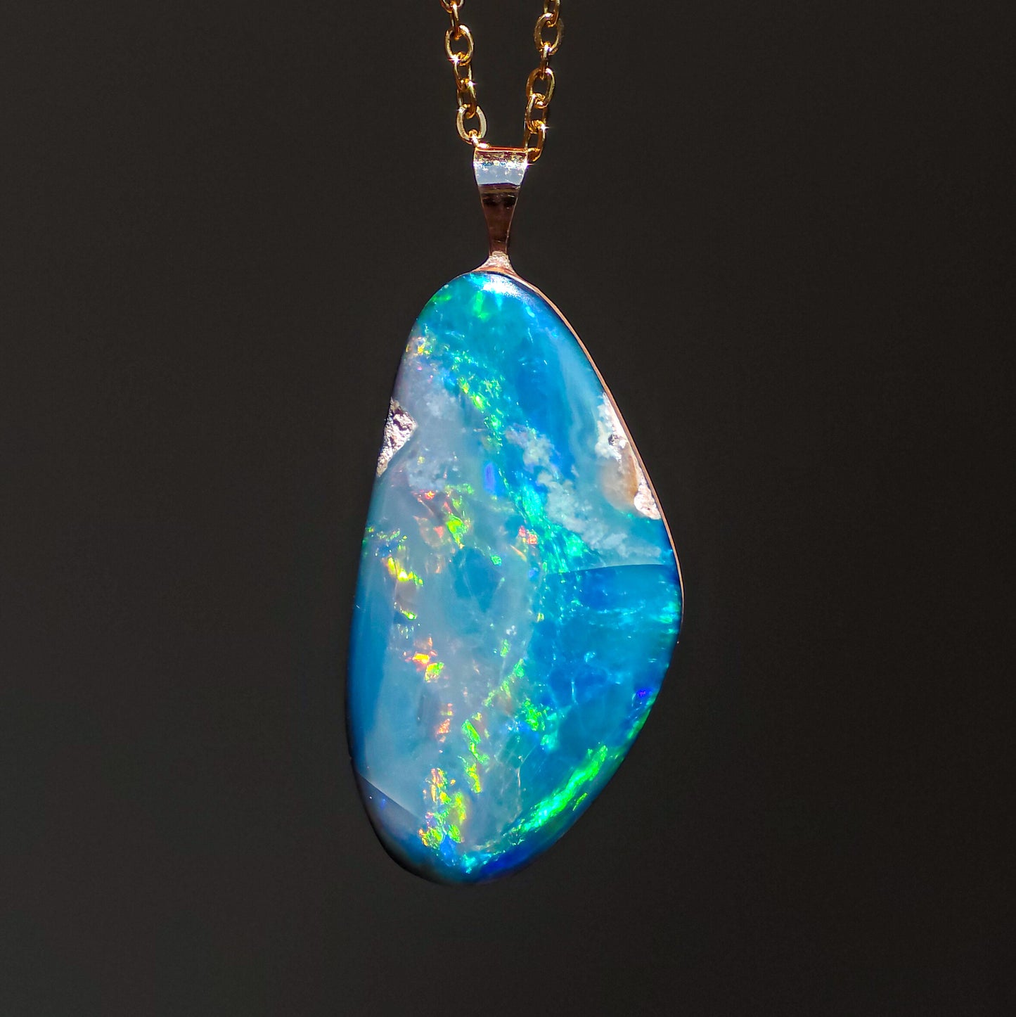 14K Gold Coober Pedy opal pendant/ Australian opal necklace/ firey opal/ rainbow opal/ minimal jewelry