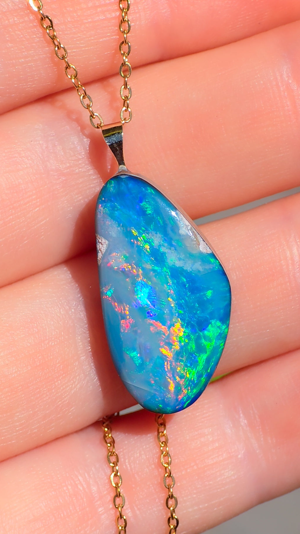 14K Gold Coober Pedy opal pendant/ Australian opal necklace/ firey opal/ rainbow opal/ minimal jewelry