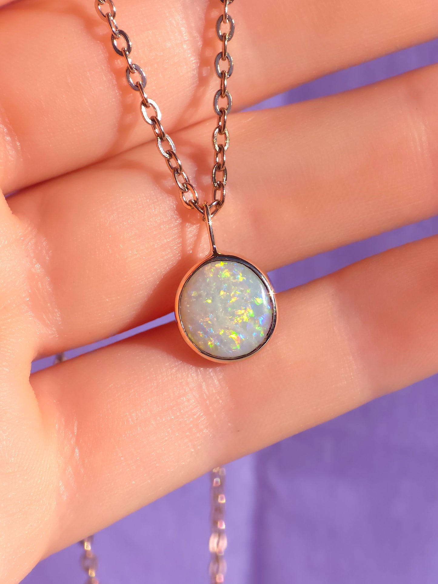 14K Rose Gold Solid Coober Pedy Opal pendant / Australian opal necklace / solid rainbow opal / rainbow solid opal / charm pendant
