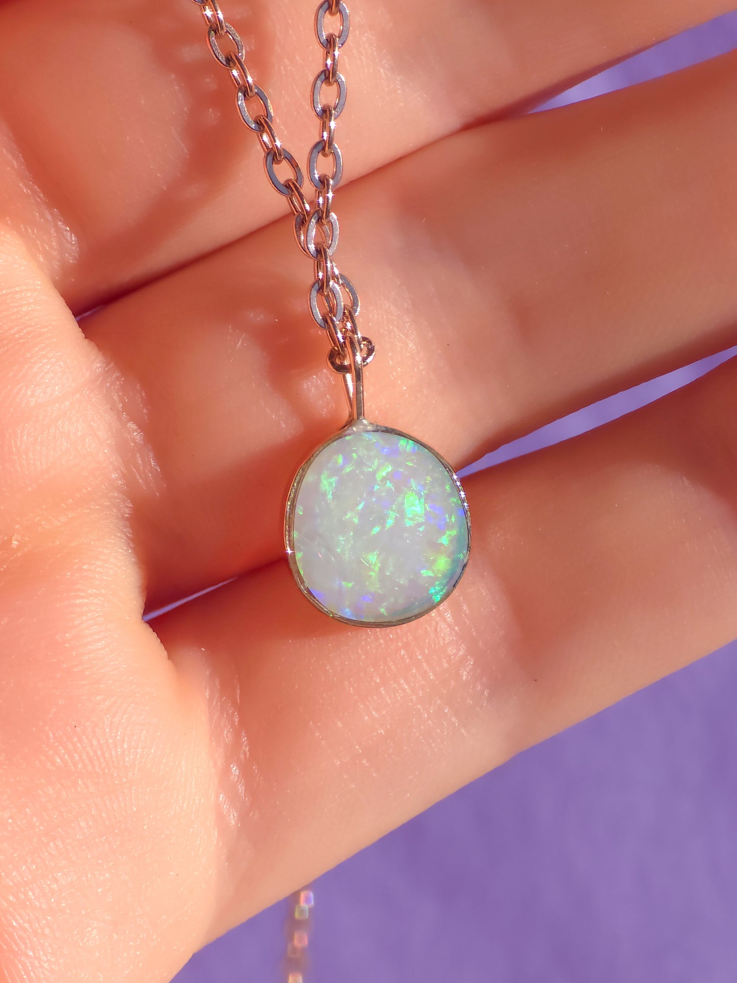 14K Rose Gold Solid Coober Pedy Opal pendant / Australian opal necklace / solid rainbow opal / rainbow solid opal / charm pendant