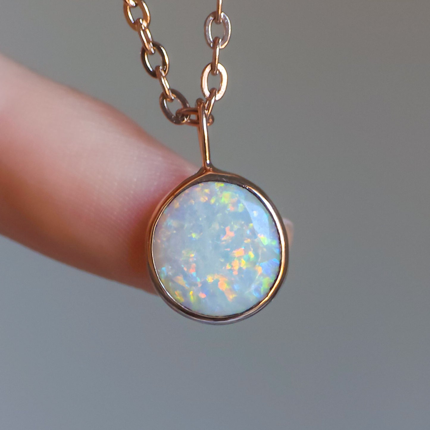 14K Rose Gold Solid Coober Pedy Opal pendant / Australian opal necklace / solid rainbow opal / rainbow solid opal / charm pendant