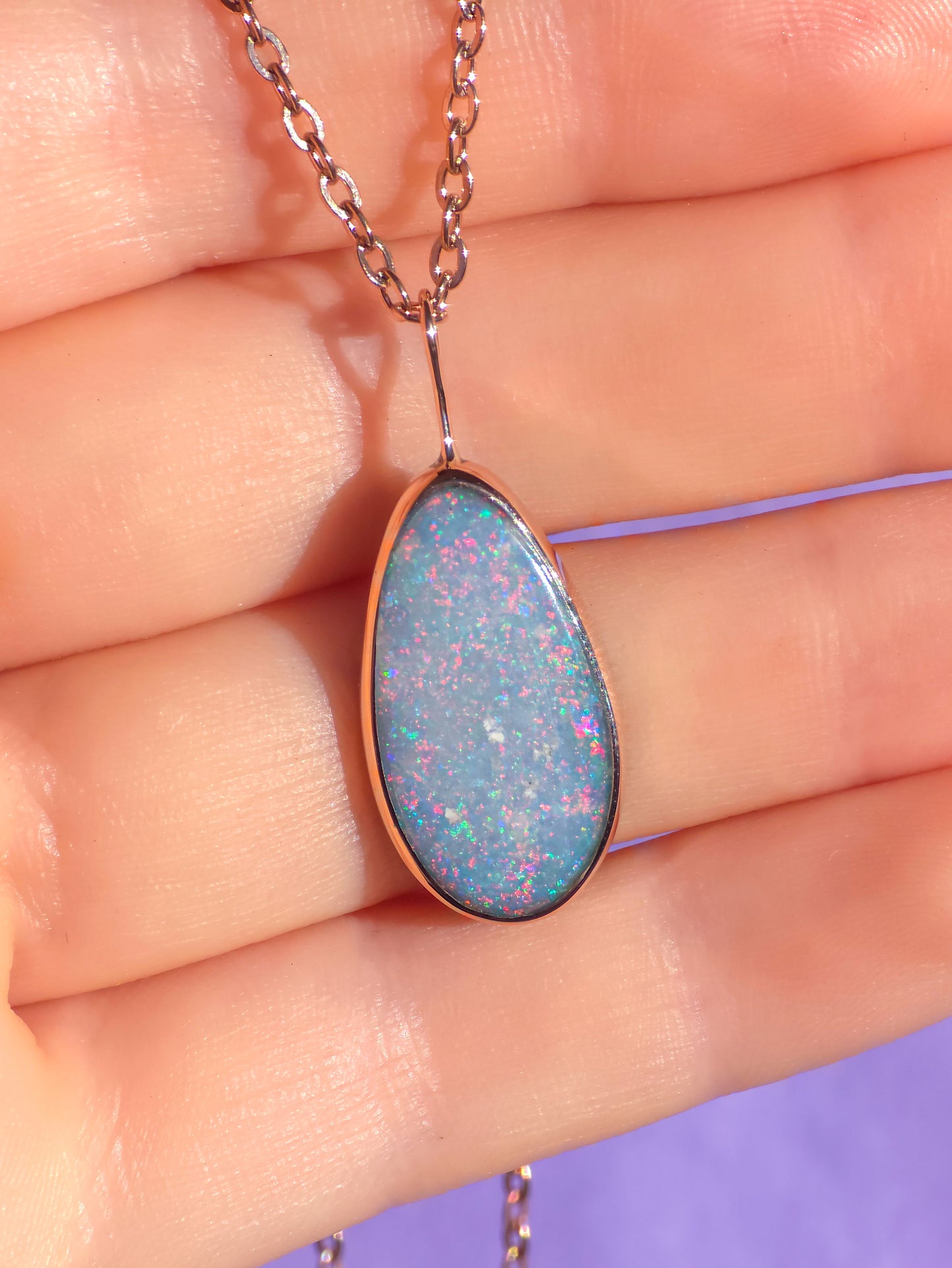 Mintabie 14K Rose Gold doublet pendant/ Australian opal necklace / pink Mintabie opal / minimal jewelry