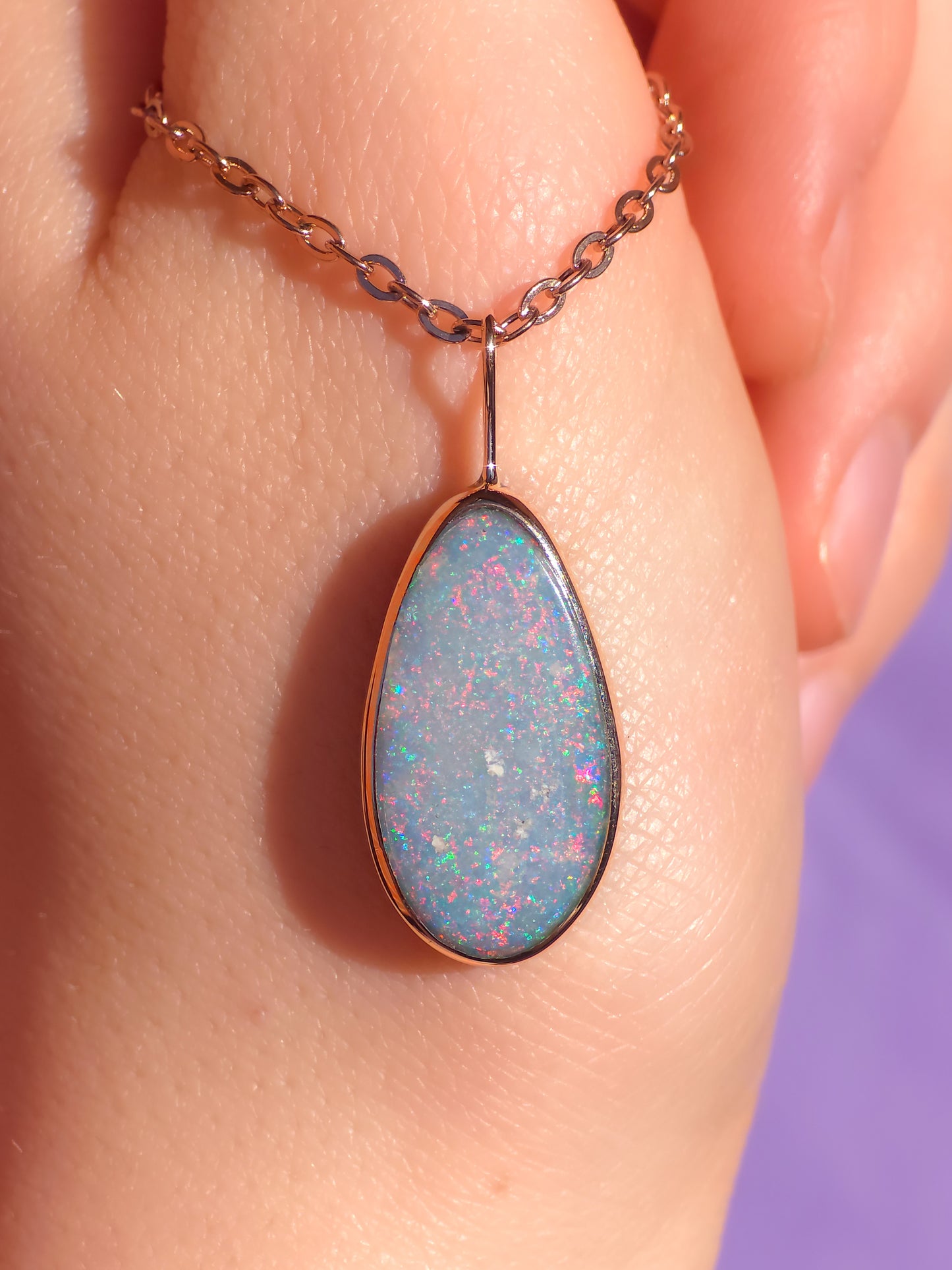 Mintabie 14K Rose Gold doublet pendant/ Australian opal necklace / pink Mintabie opal / minimal jewelry