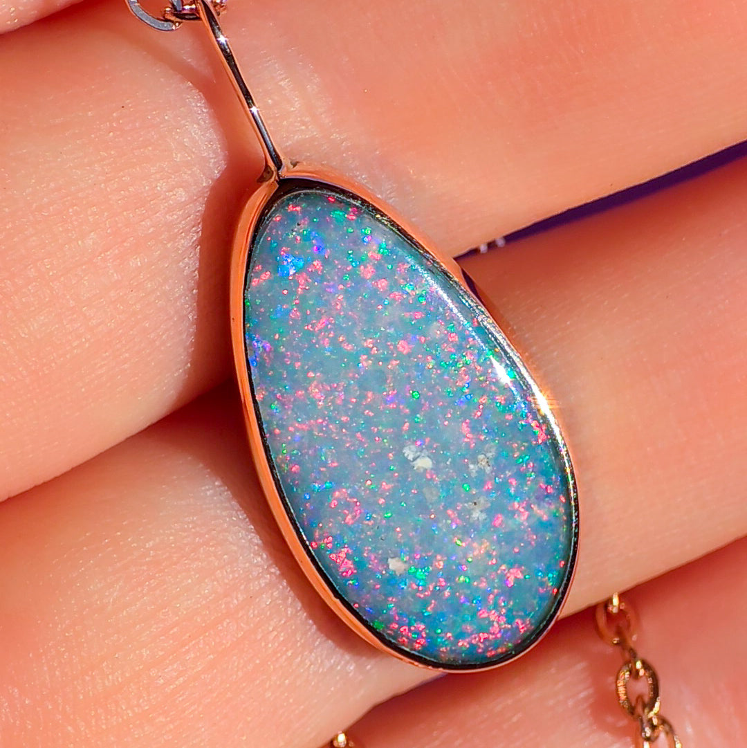 Mintabie 14K Rose Gold doublet pendant/ Australian opal necklace / pink Mintabie opal / minimal jewelry