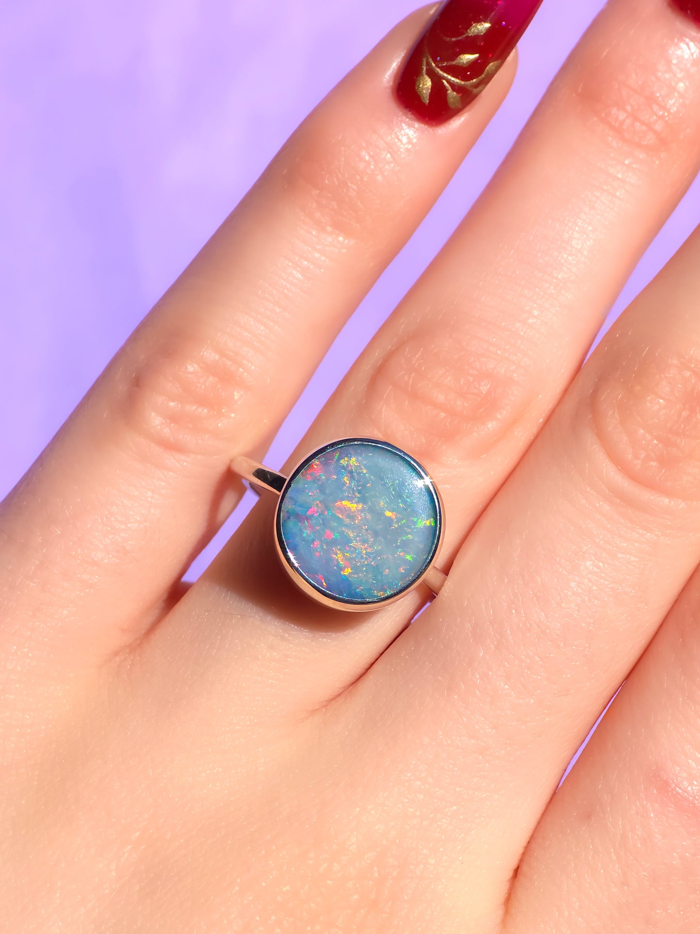 FAIRIE | Pink Australian opal doublet ring / Free Sizing / Coober Pedy Opal / 925 solid silver / minimal ring