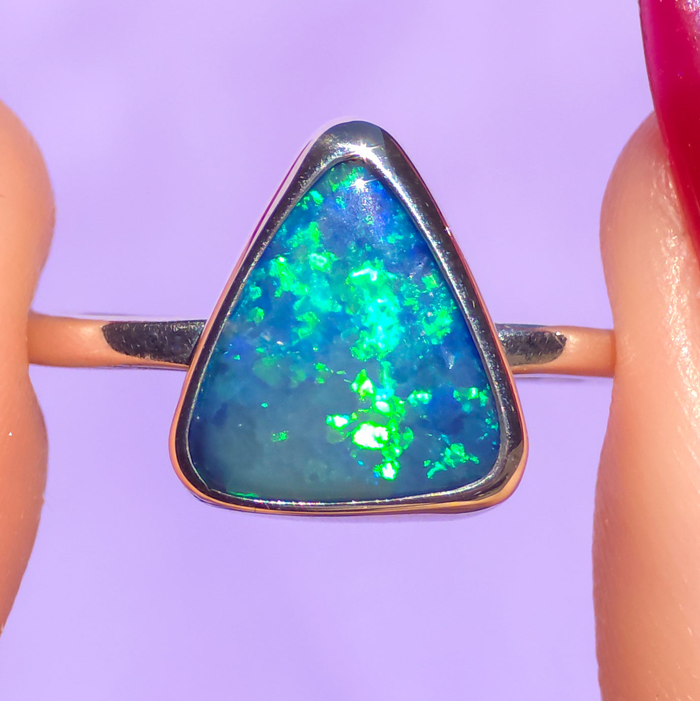 FLEUR | Australian Coober Pedy opal doublet ring / Free Sizing / 925 solid silver / minimal ring / triangle opal