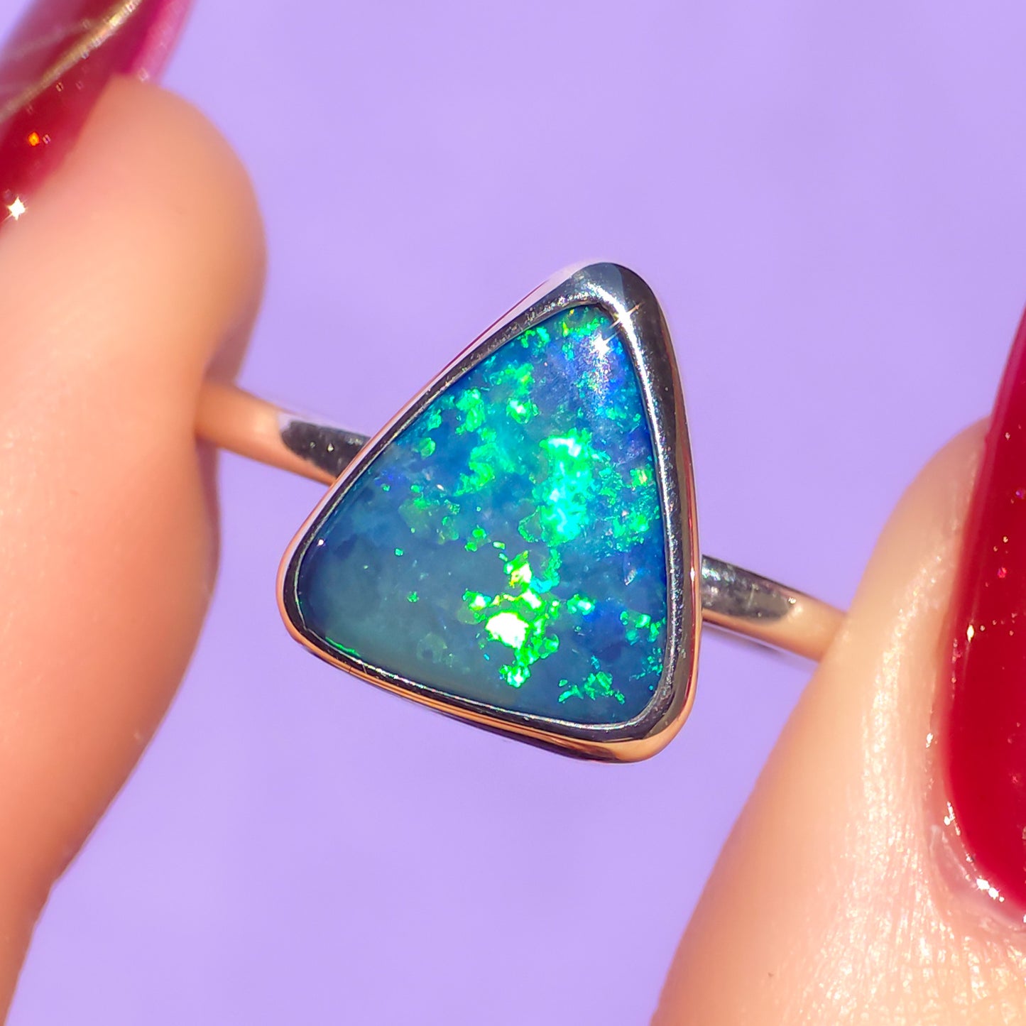 FLEUR | Australian Coober Pedy opal doublet ring / Free Sizing / 925 solid silver / minimal ring / triangle opal